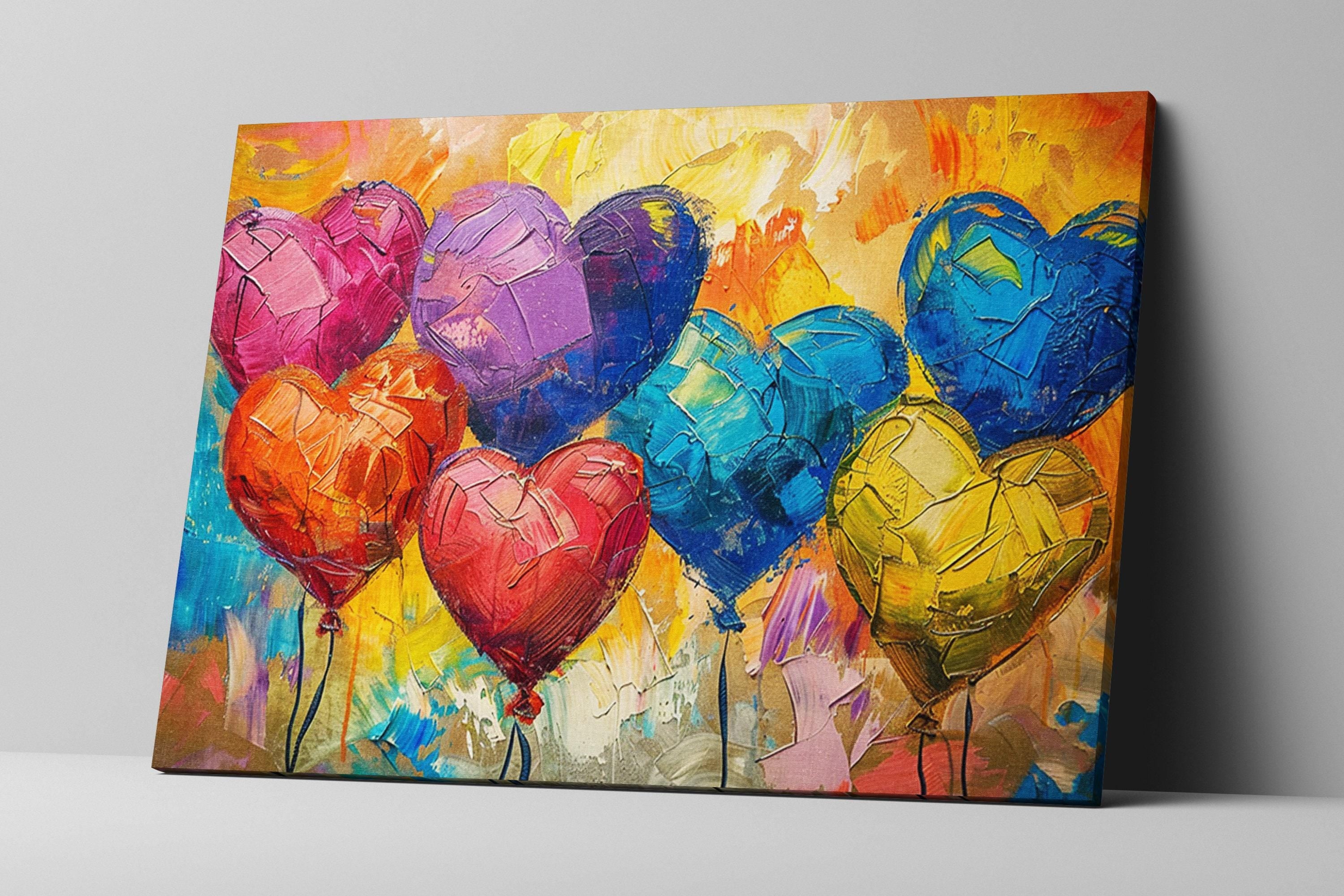 Heart Shaped Balloon Art – Large Canvas Art with Love Themed Decor, Ready to Hang