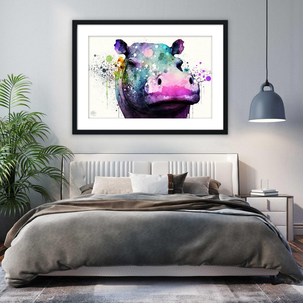 Nature's Guardians: Watercolor Hippo Wall Art Print, Giclee Print on Canvas, Artist Paper, Watercolor Paper, Available in Extra Large Sizes