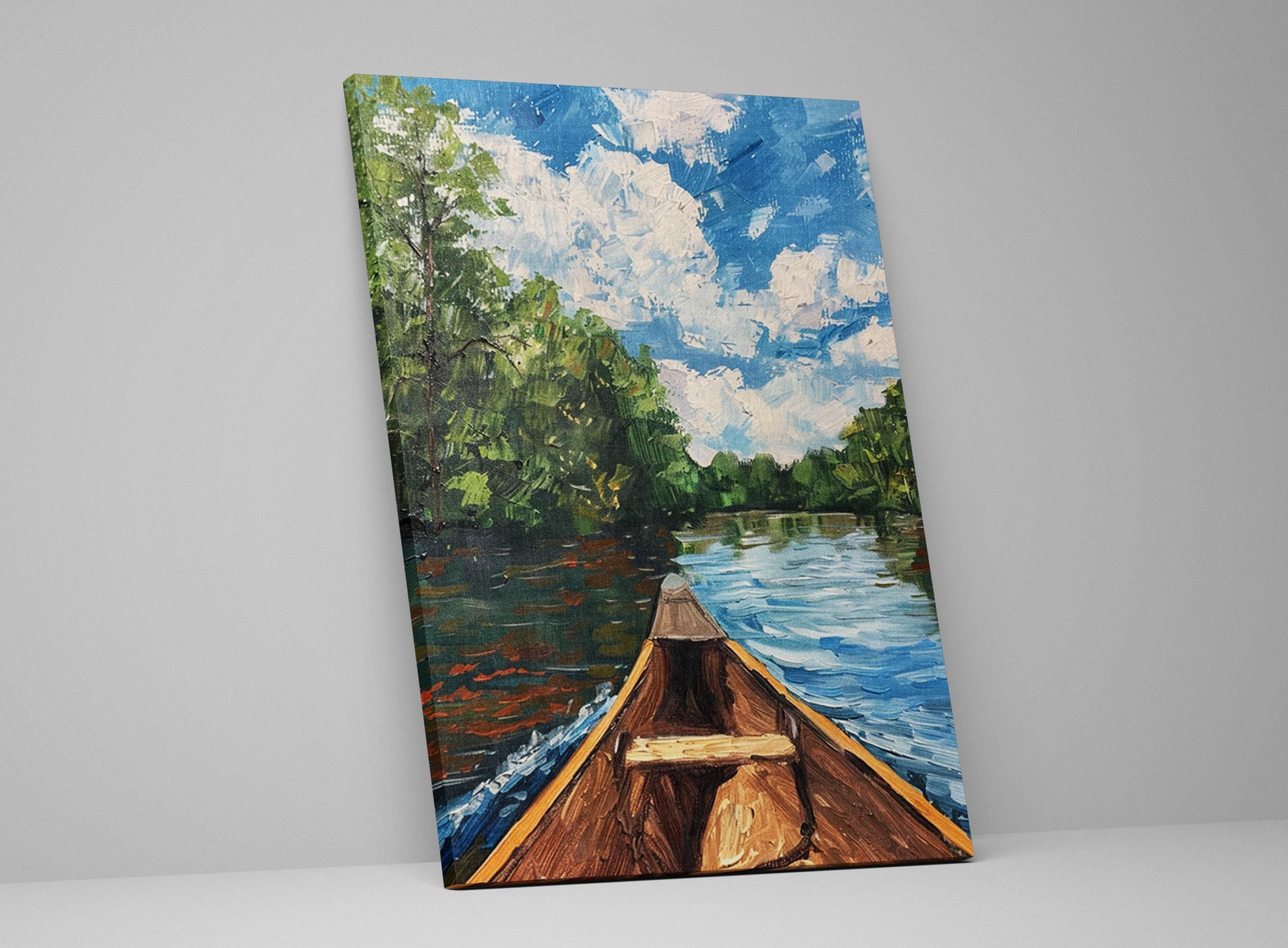 Canoe Lake Art - Large Canvas Art | Gallery Wrapped, Extra Large Rustic Lake Painting