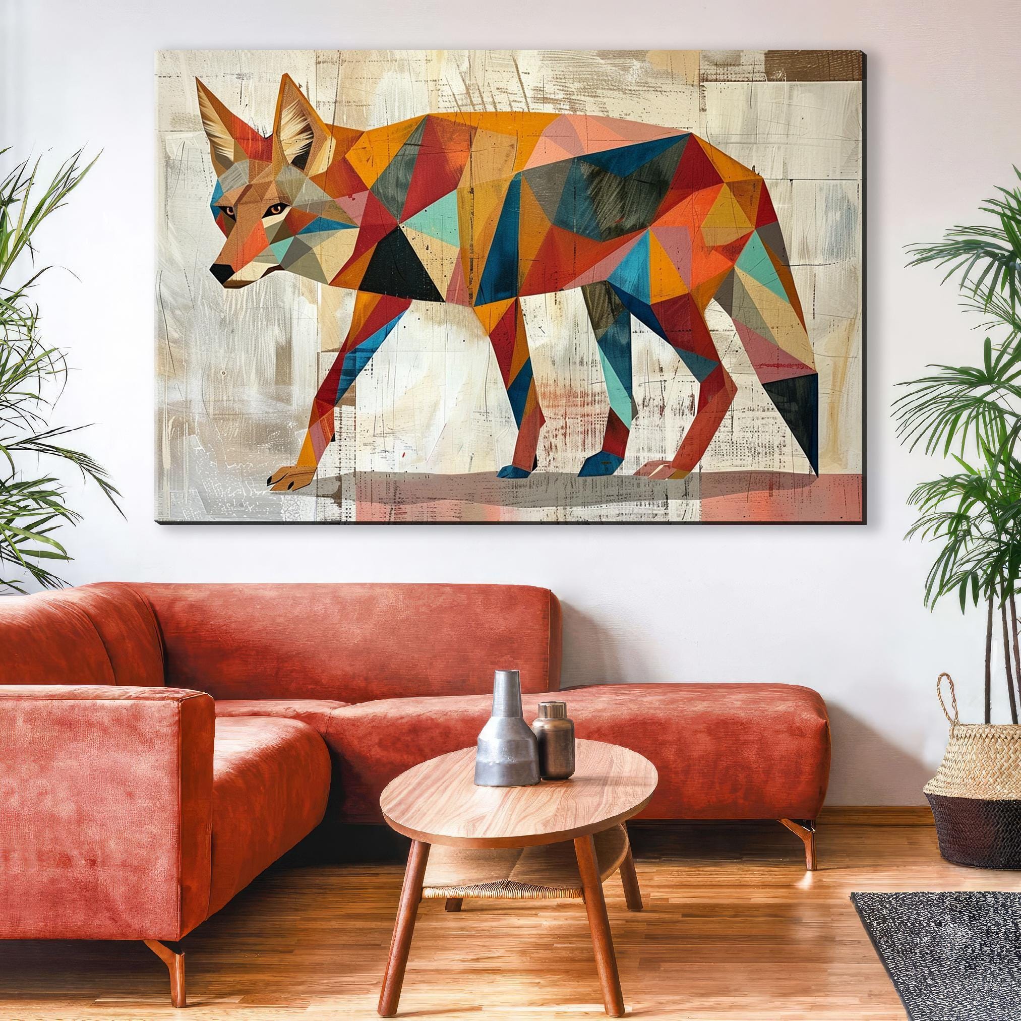 Retro Coyote Art - Large Canvas Print | Mid Century Modern Desert Decor, Gallery Wrapped