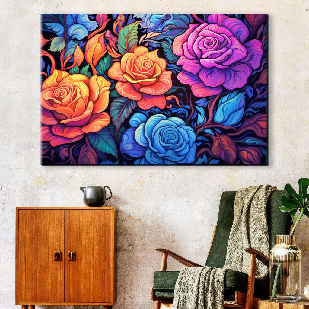 Floral Rose Canvas - Large Canvas Print With Rose Bouquet Wall Art & Wood Frame