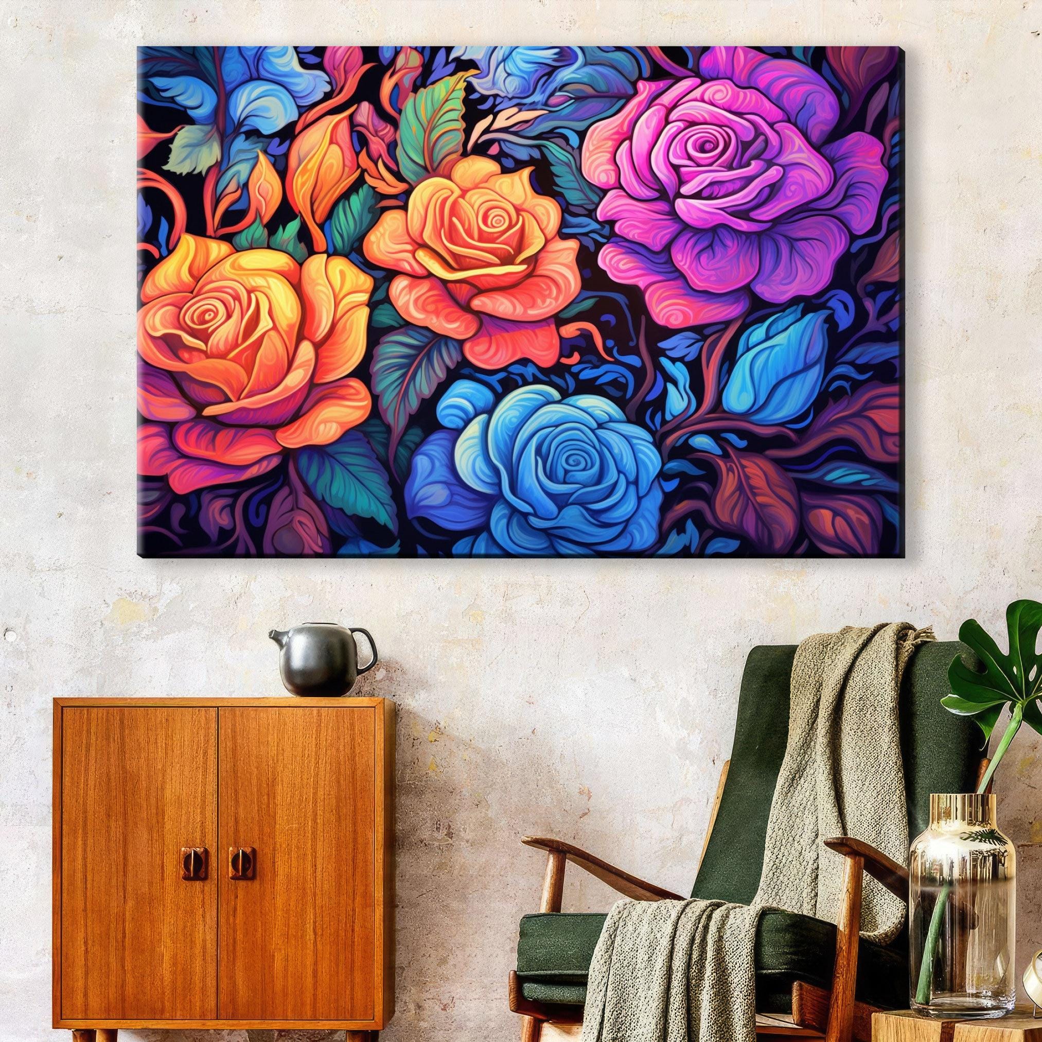 Floral Rose Canvas - Large Canvas Print With Rose Bouquet Wall Art & Wood Frame