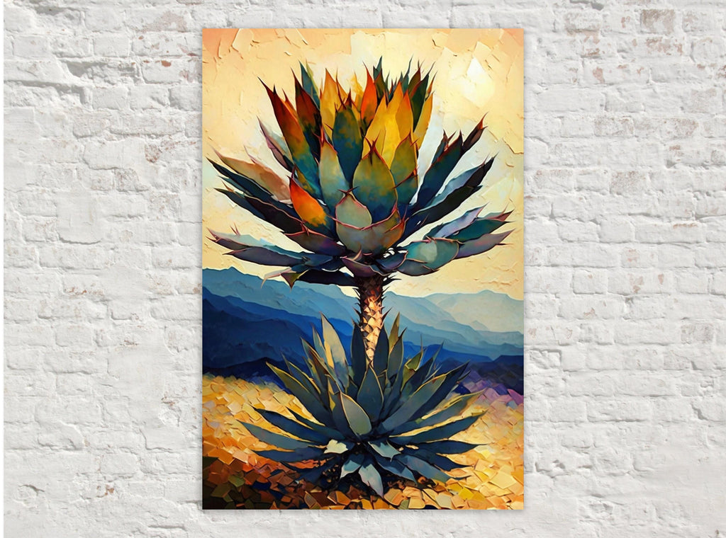 Desert Landscape Canvas – Southwest Wall Art | Vibrant Agave Cactus Decor, Ready to Hang