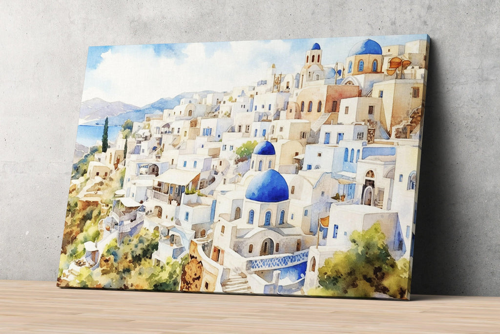 Mediterranean Dream: Santorini Greece Seascape Print, Giclee Print on Canvas, Artist Paper, Watercolor Paper, Available in Extra Large Sizes