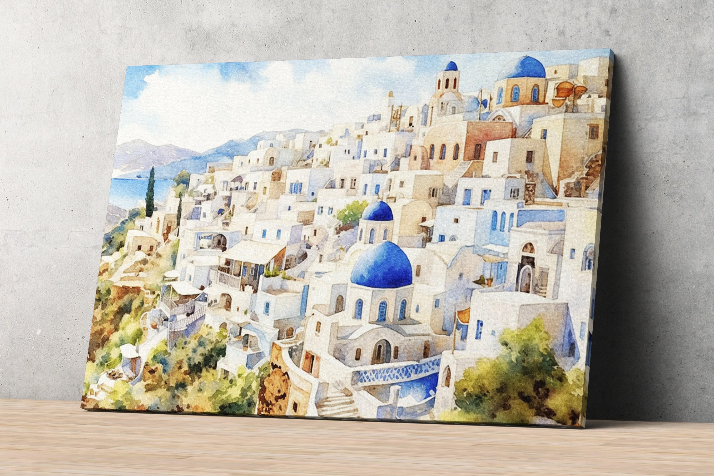 Mediterranean Dream: Santorini Greece Seascape Print, Giclee Print on Canvas, Artist Paper, Watercolor Paper, Available in Extra Large Sizes