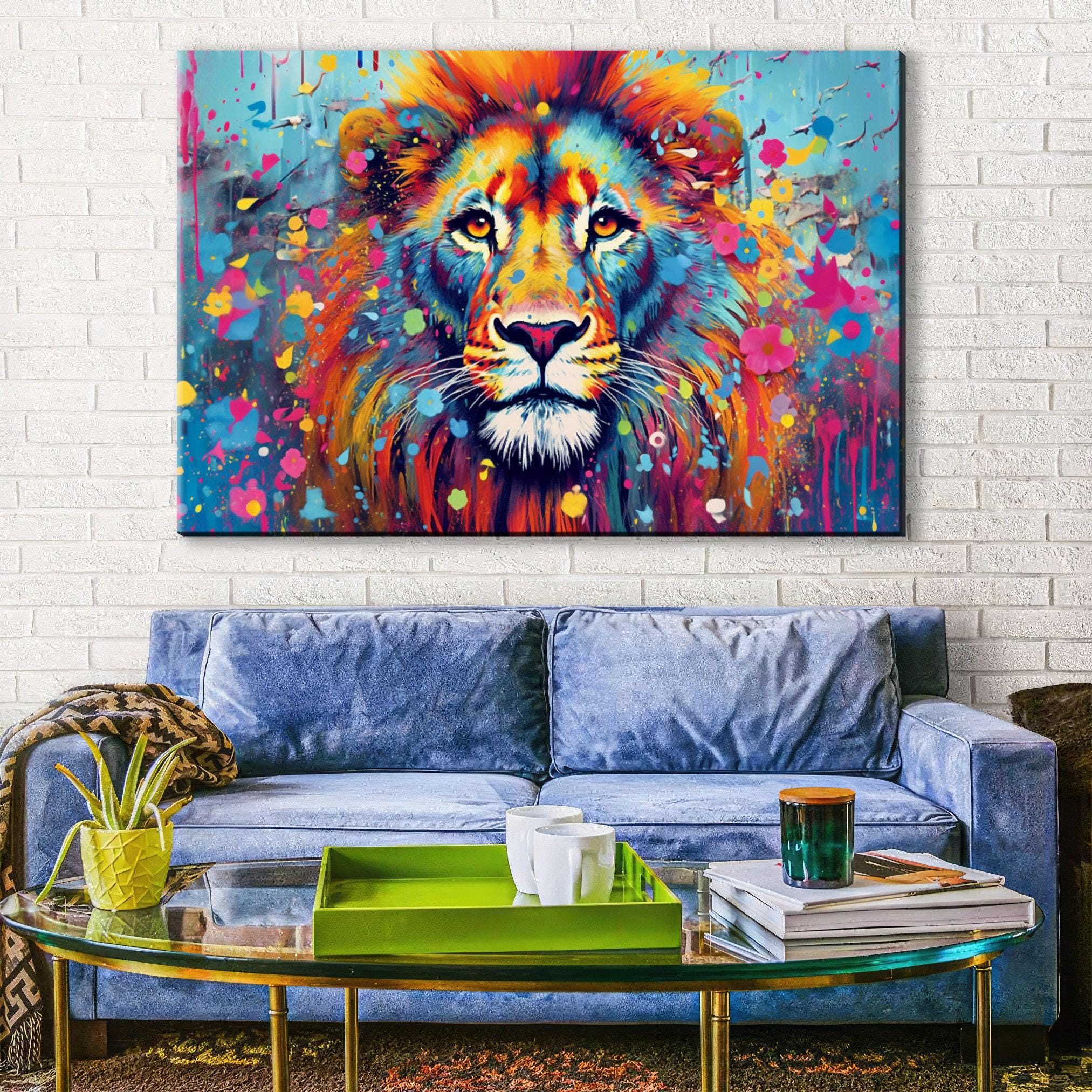 Lion Canvas Wall Art - Large Pop Art Painting on Gallery Ready Canvas Frame