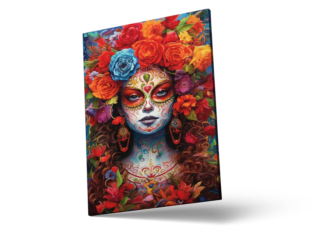 Sugar Skull Wall Art – Floral Skull Canvas Featuring Vibrant Mexican Remembrance Painting