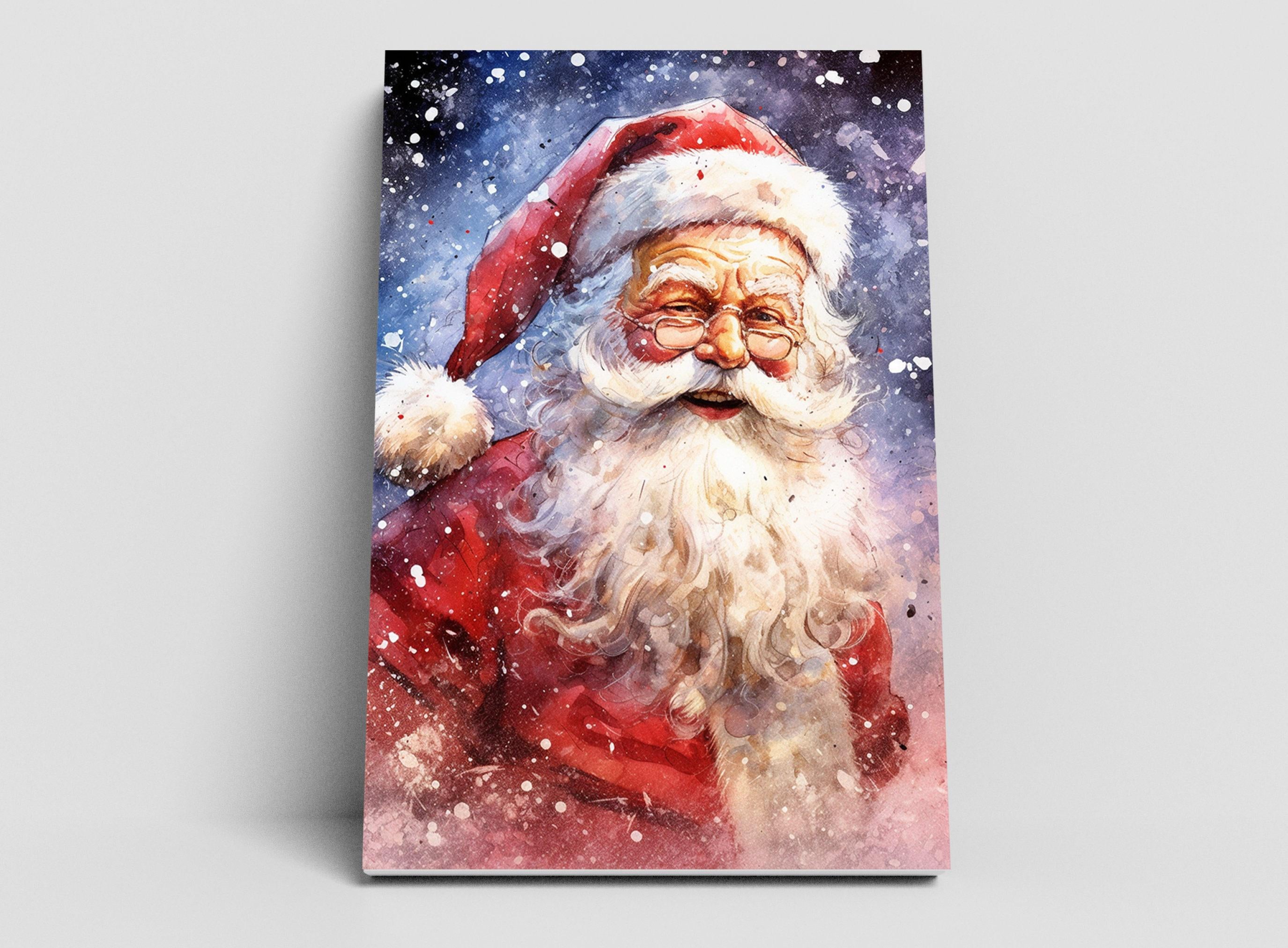 Santa Christmas Watercolor - Winter Wonderland Decor, Giclee Print on Canvas, Artist Paper, Watercolor Paper, Available in Extra Large Sizes