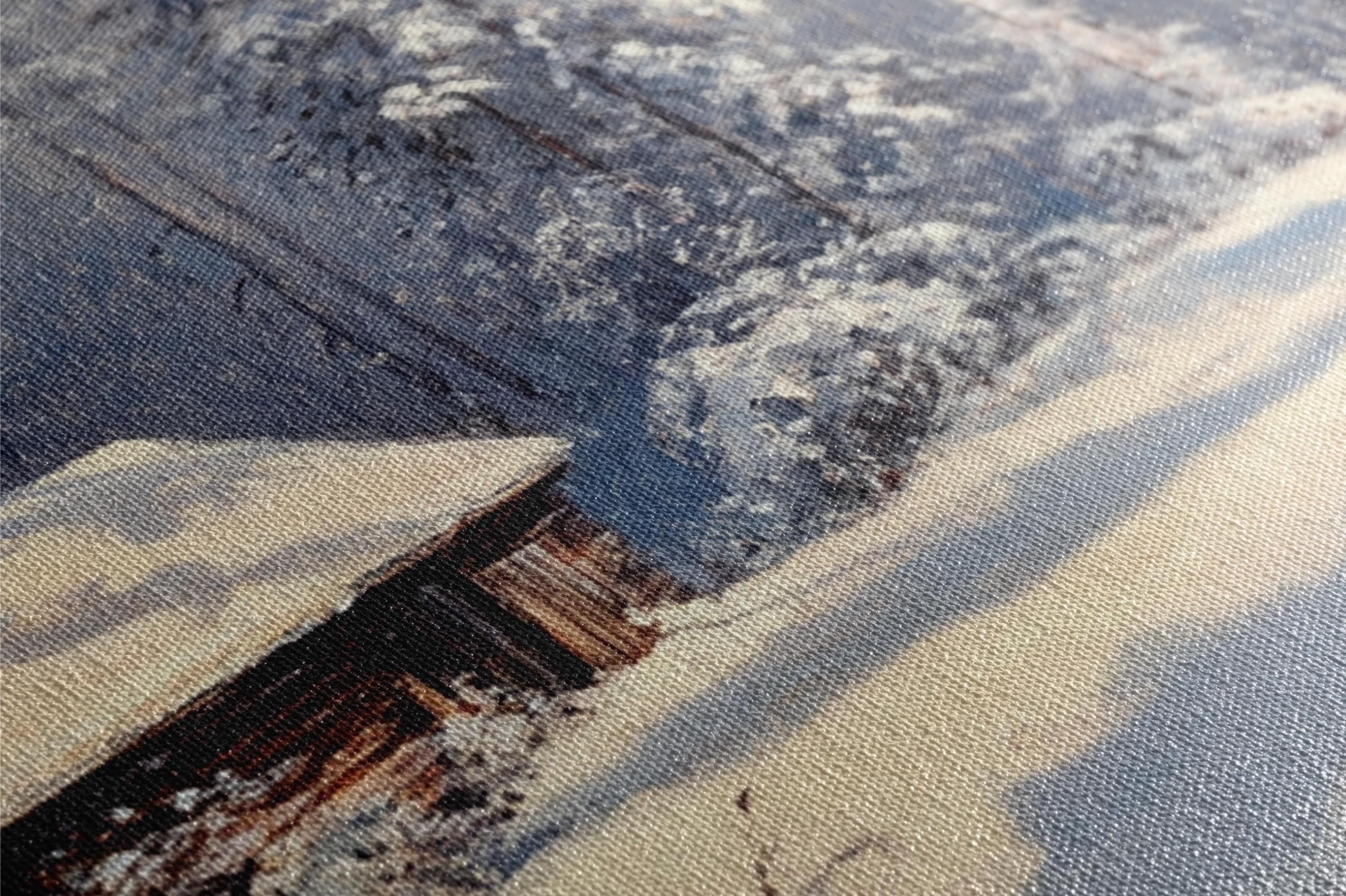 a painting of a house in the snow