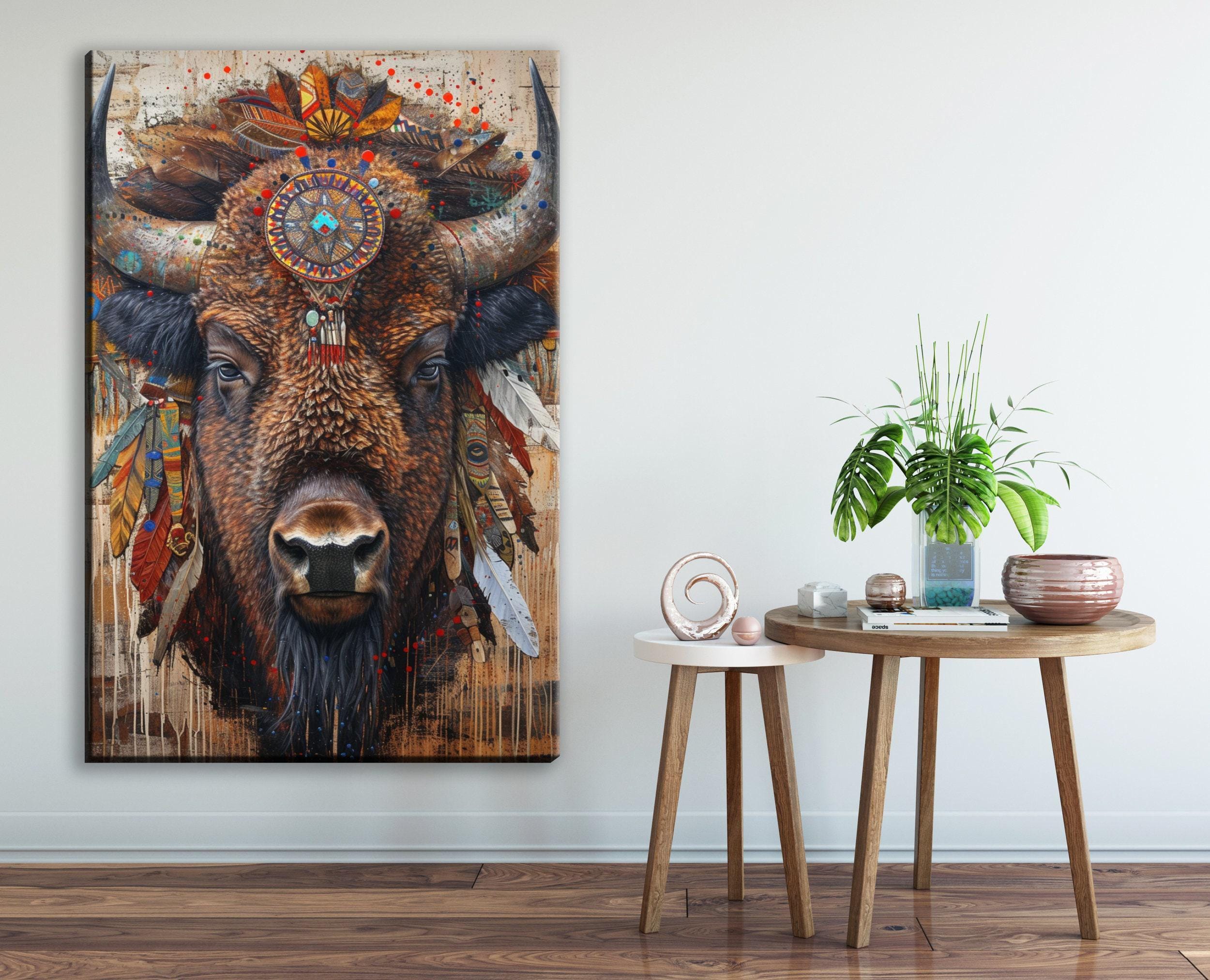 Native American Bison Art – Large Canvas Art | Gallery Wrapped Canvas, Ready to Hang