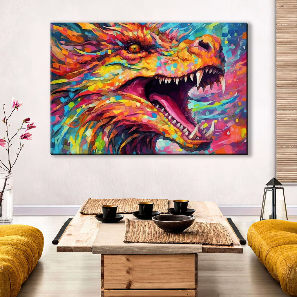Dragon Canvas Art - Large Fantasy Wall Art Print | Mythical Creature Decor