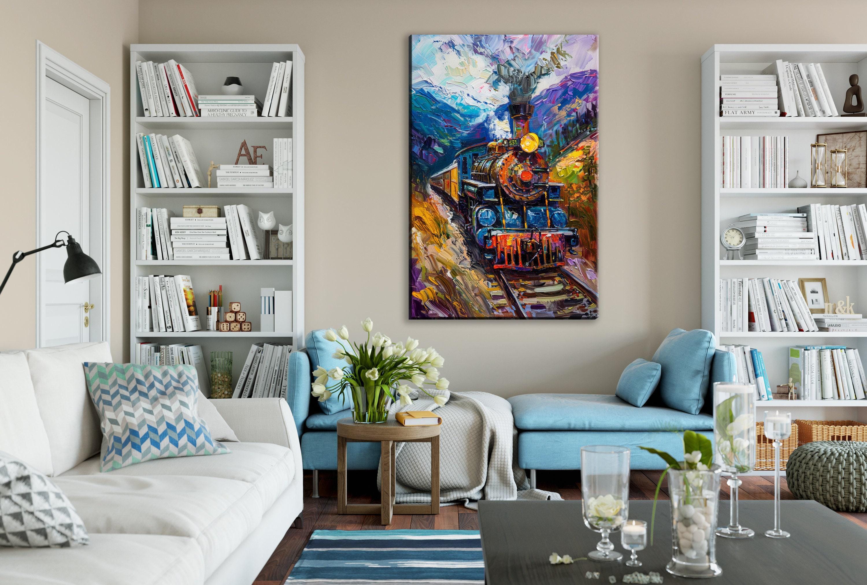 Vintage Train Painting – Classic Locomotive Art on Extra Large Canvas Print