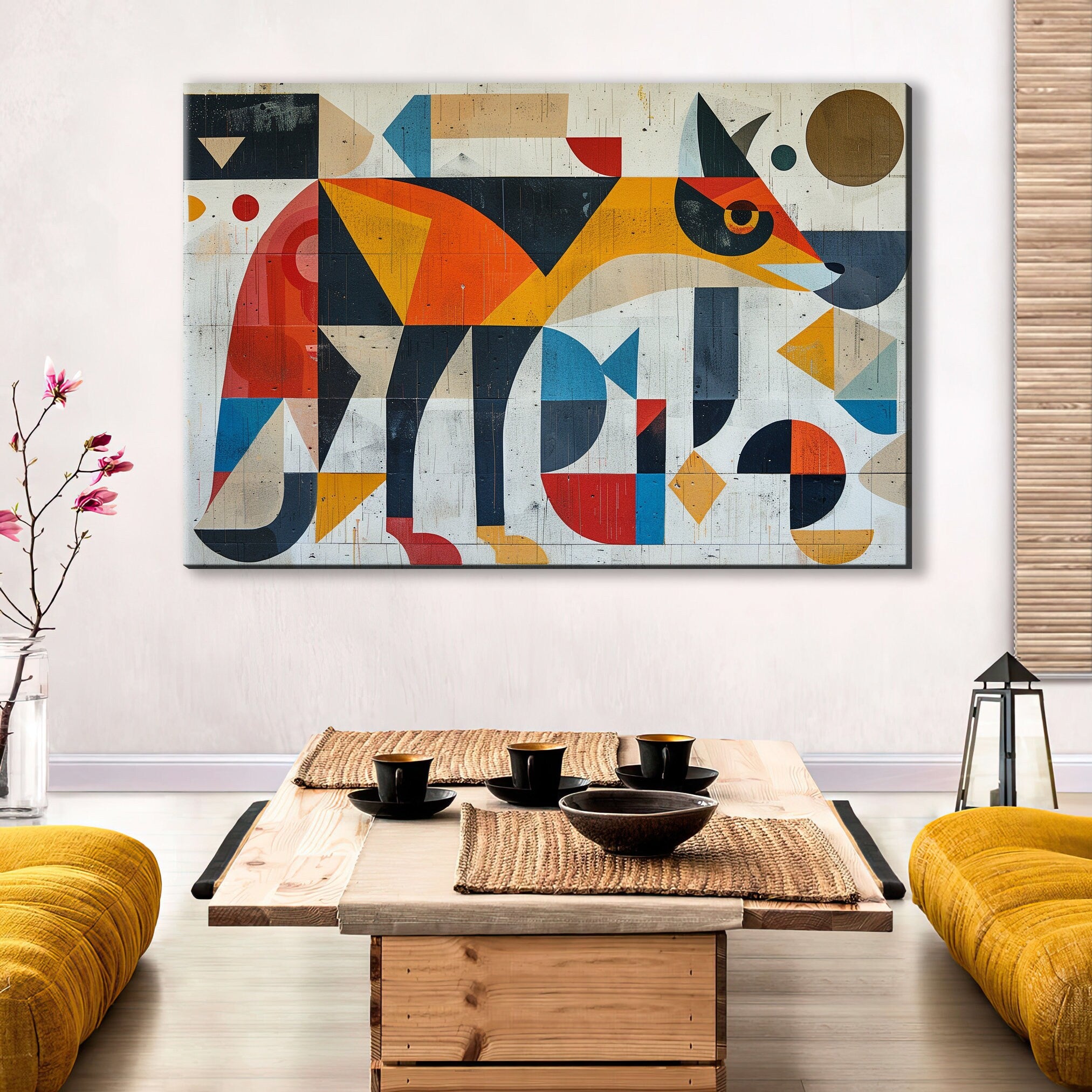 Vintage Coyote Art - Cubist Style Print on Gallery Wrapped Canvas, Ready to Hang
