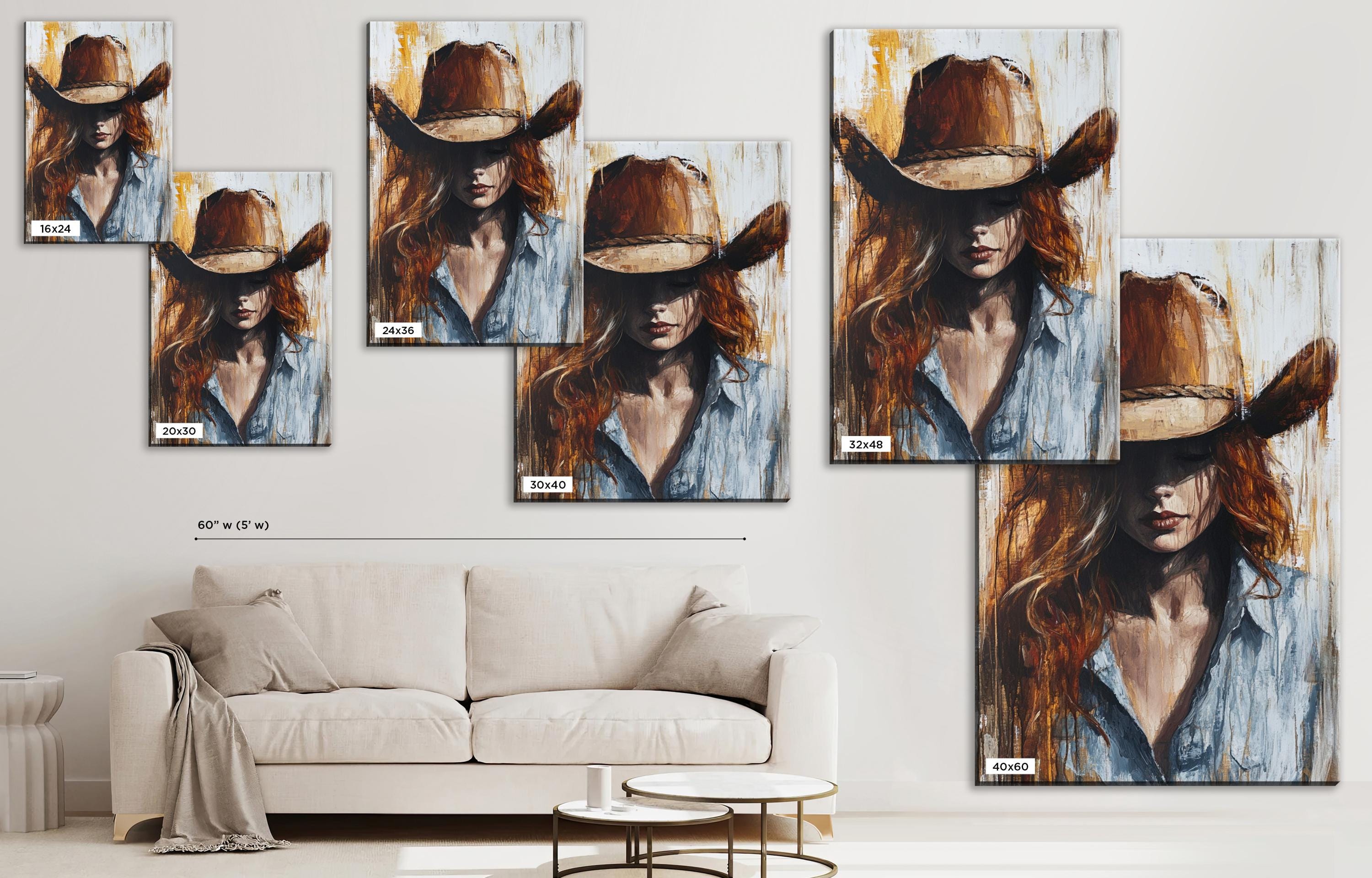 a painting of a woman wearing a cowboy hat