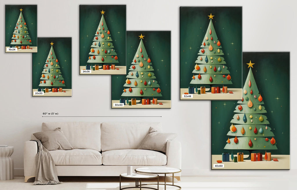 Christmas Tree Canvas Art - Retro Holiday Decor | Large Gallery Wrapped Print