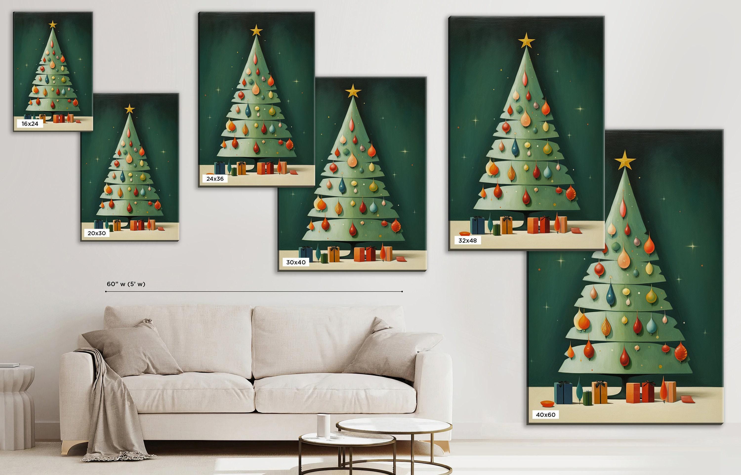 Christmas Tree Canvas Art - Retro Holiday Decor | Large Gallery Wrapped Print