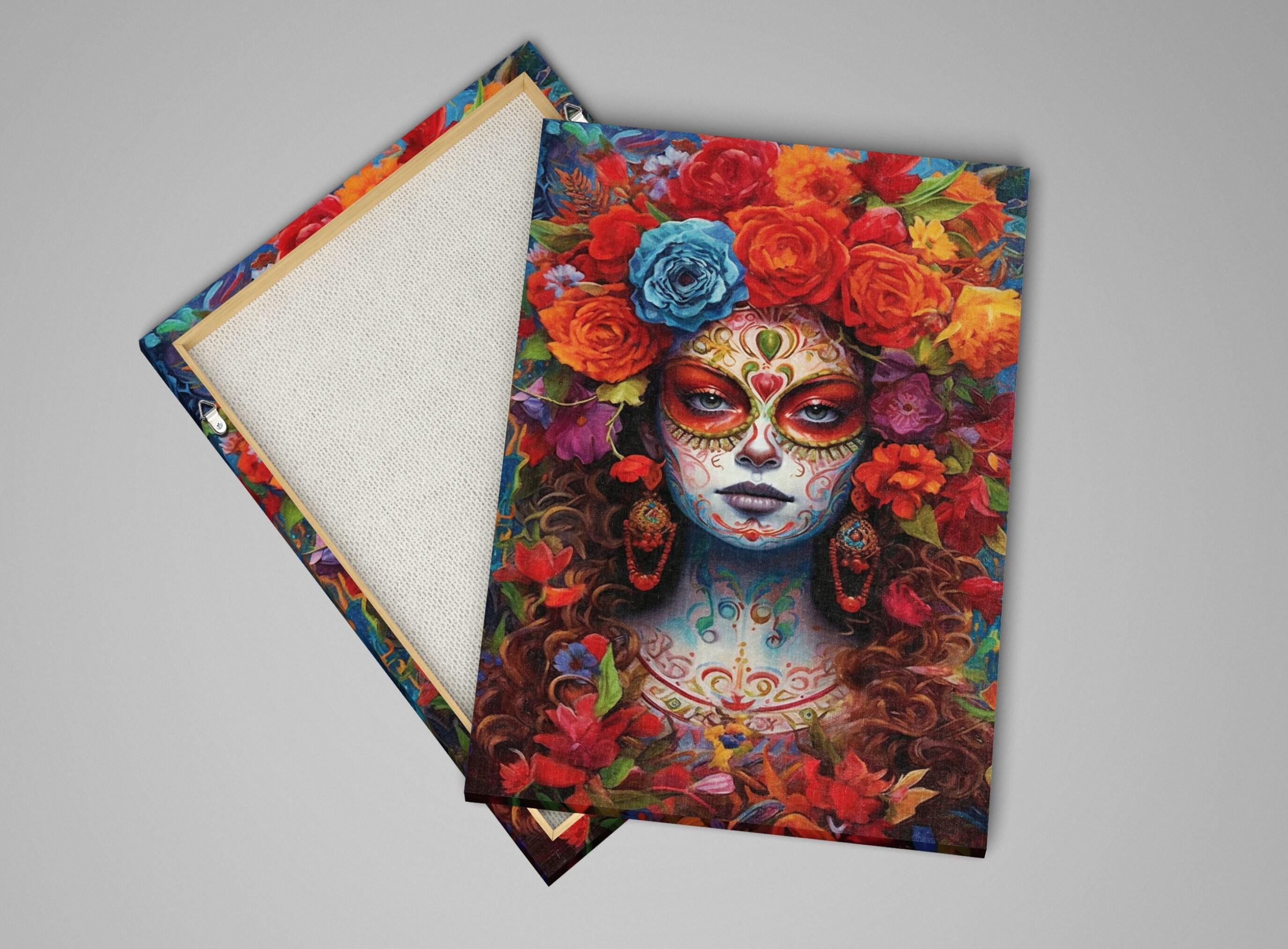 Sugar Skull Wall Art – Floral Skull Canvas Featuring Vibrant Mexican Remembrance Painting