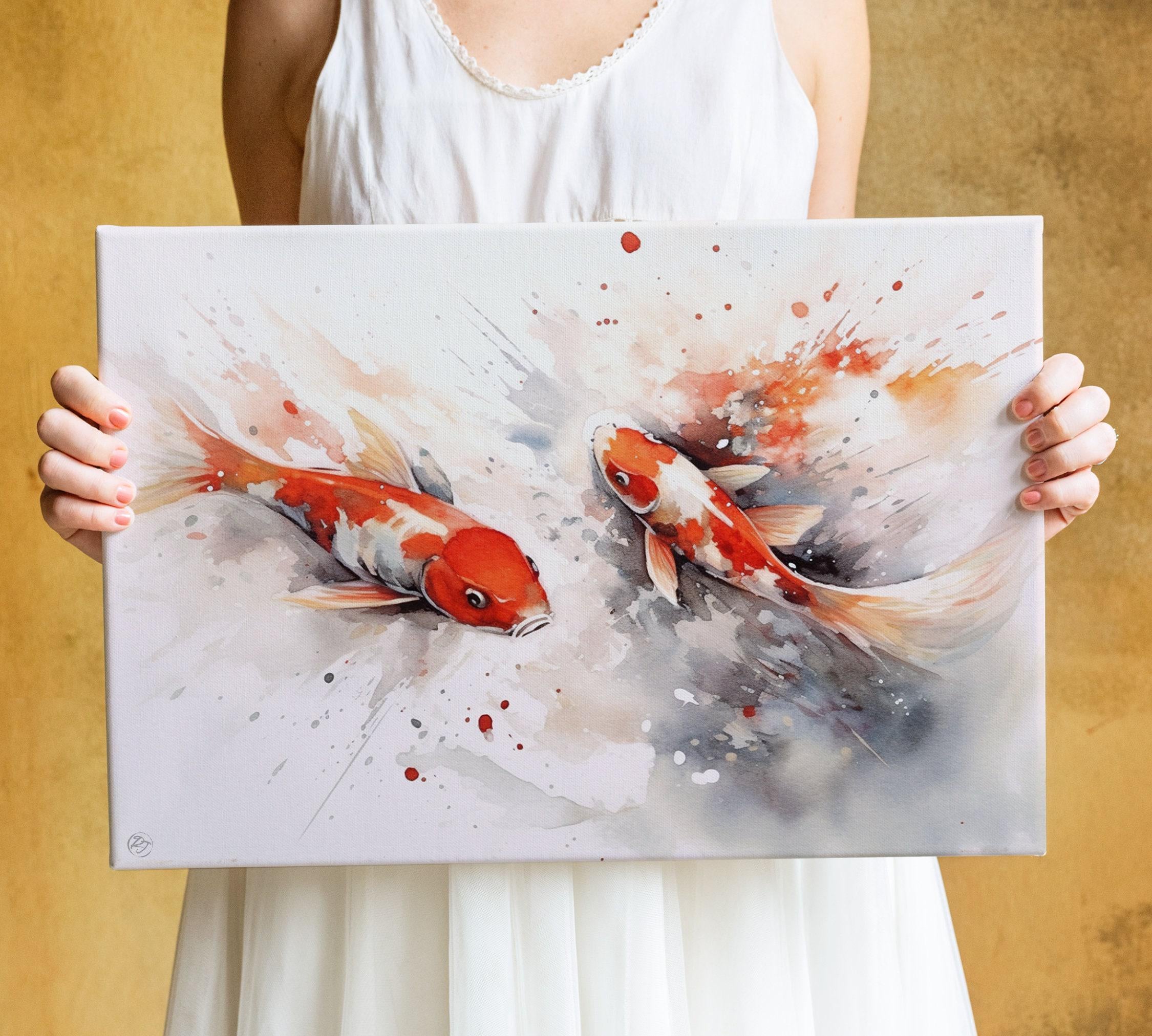 Koi Fish Watercolor - Tranquil Pond, Home Decor, Giclee Print on Canvas, Artist Paper, Watercolor Paper, Available in Extra Large Sizes