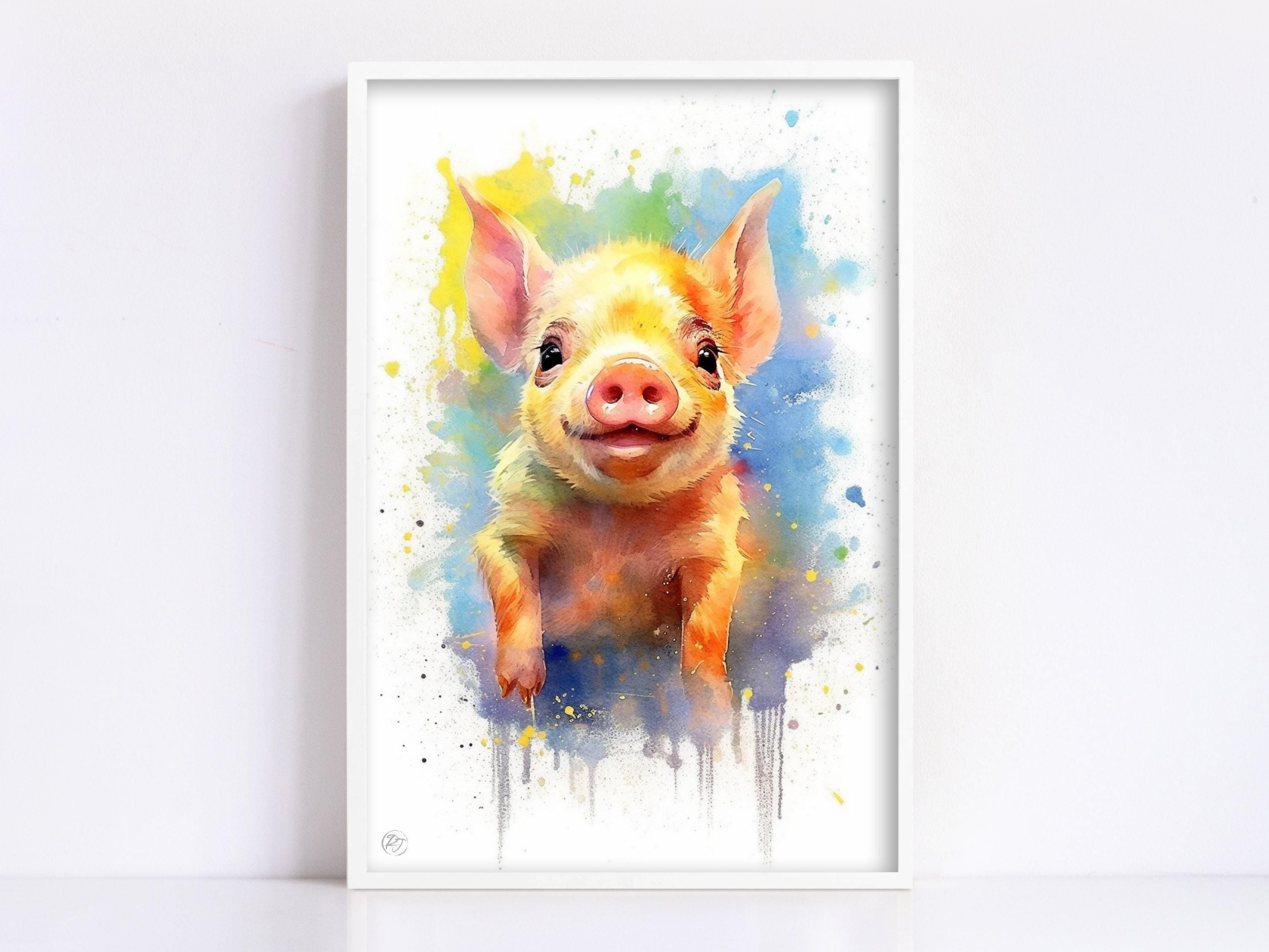 Adorable Piglet Watercolor Print for Nursery Decor, Giclee Print on Canvas, Artist Paper, Watercolor Paper, Available in Extra Large Sizes