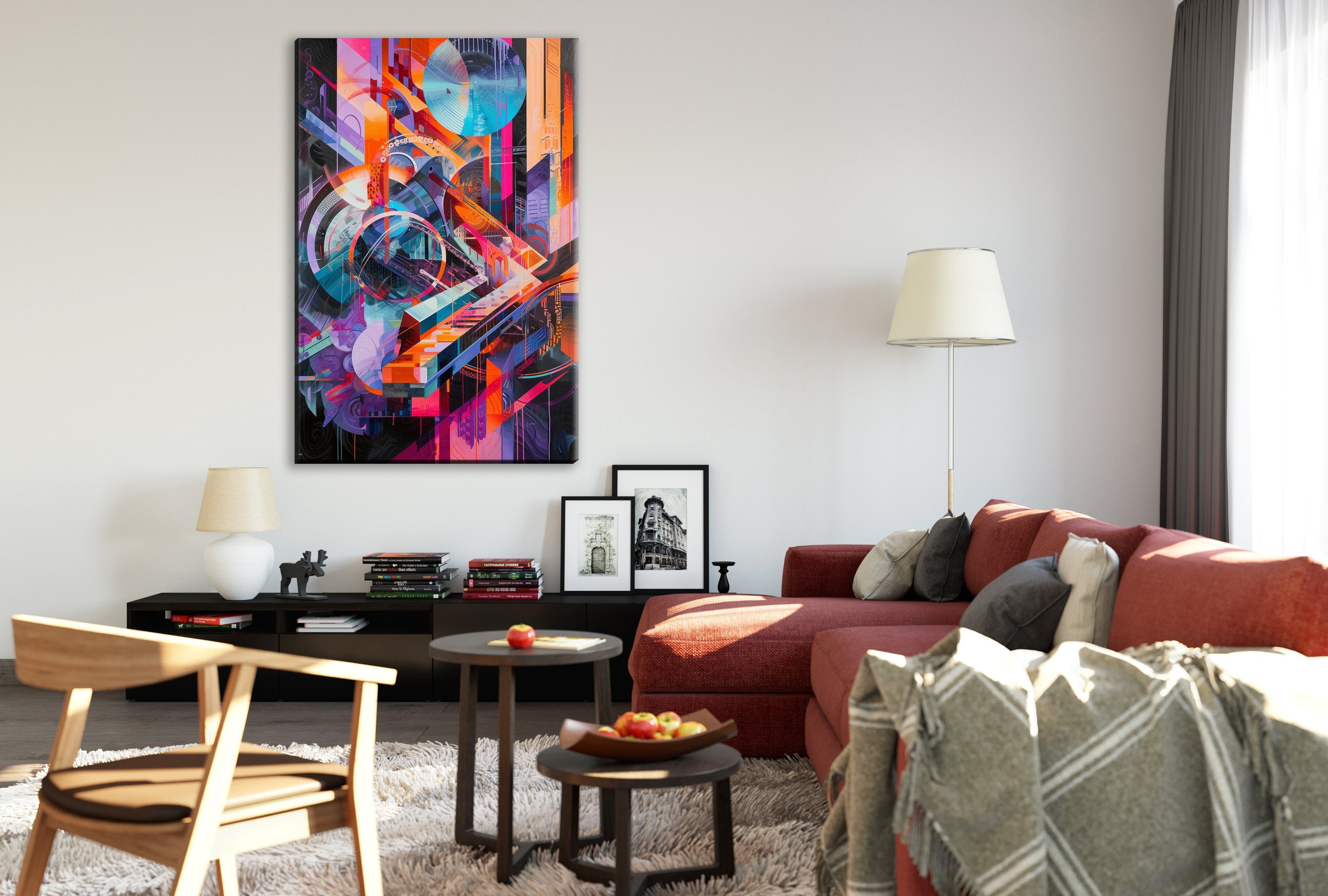 Retro Futurism Wall Art – Large Abstract Canvas | Gallery Wrapped Print, Ready to Hang