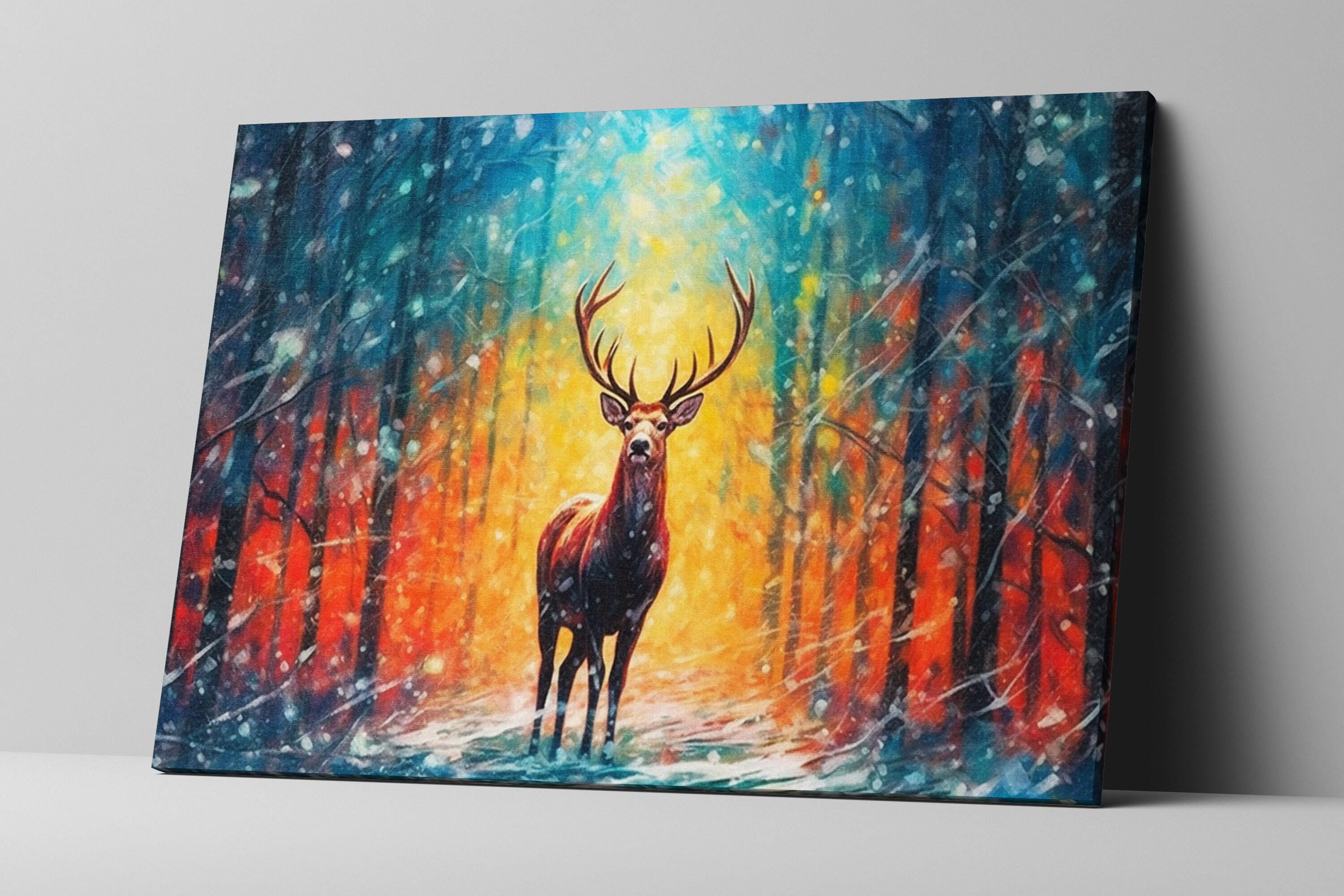 Christmas Reindeer Canvas | Large Rustic Christmas Print - Gallery Wrapped Art