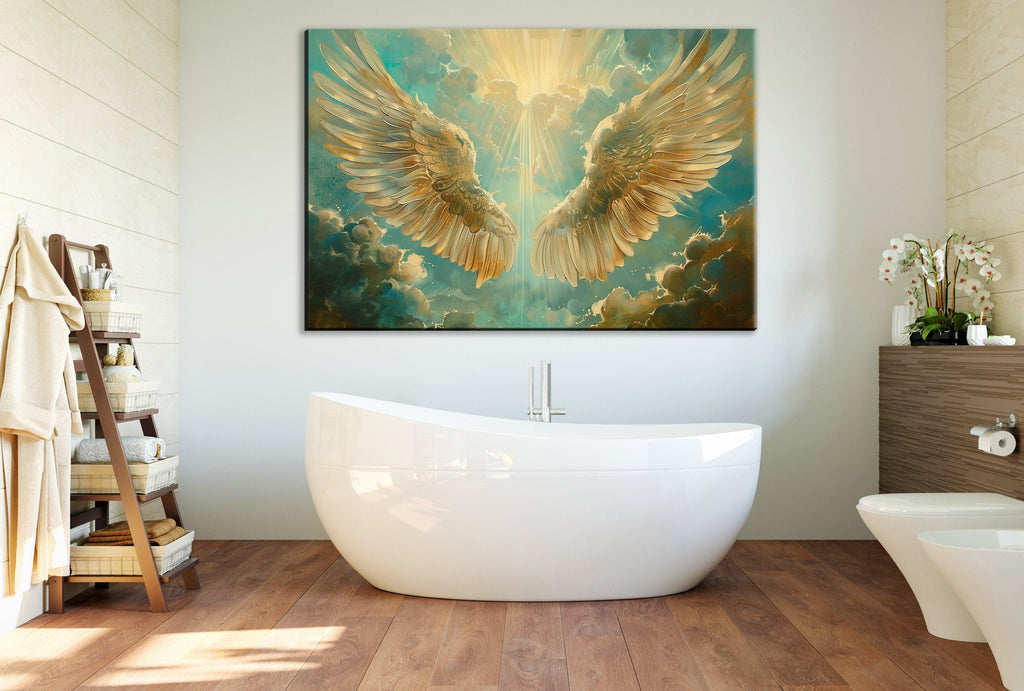 Angel Wings Art – Large Canvas Print | Heavenly Sun Rays | Christian Wall Decor