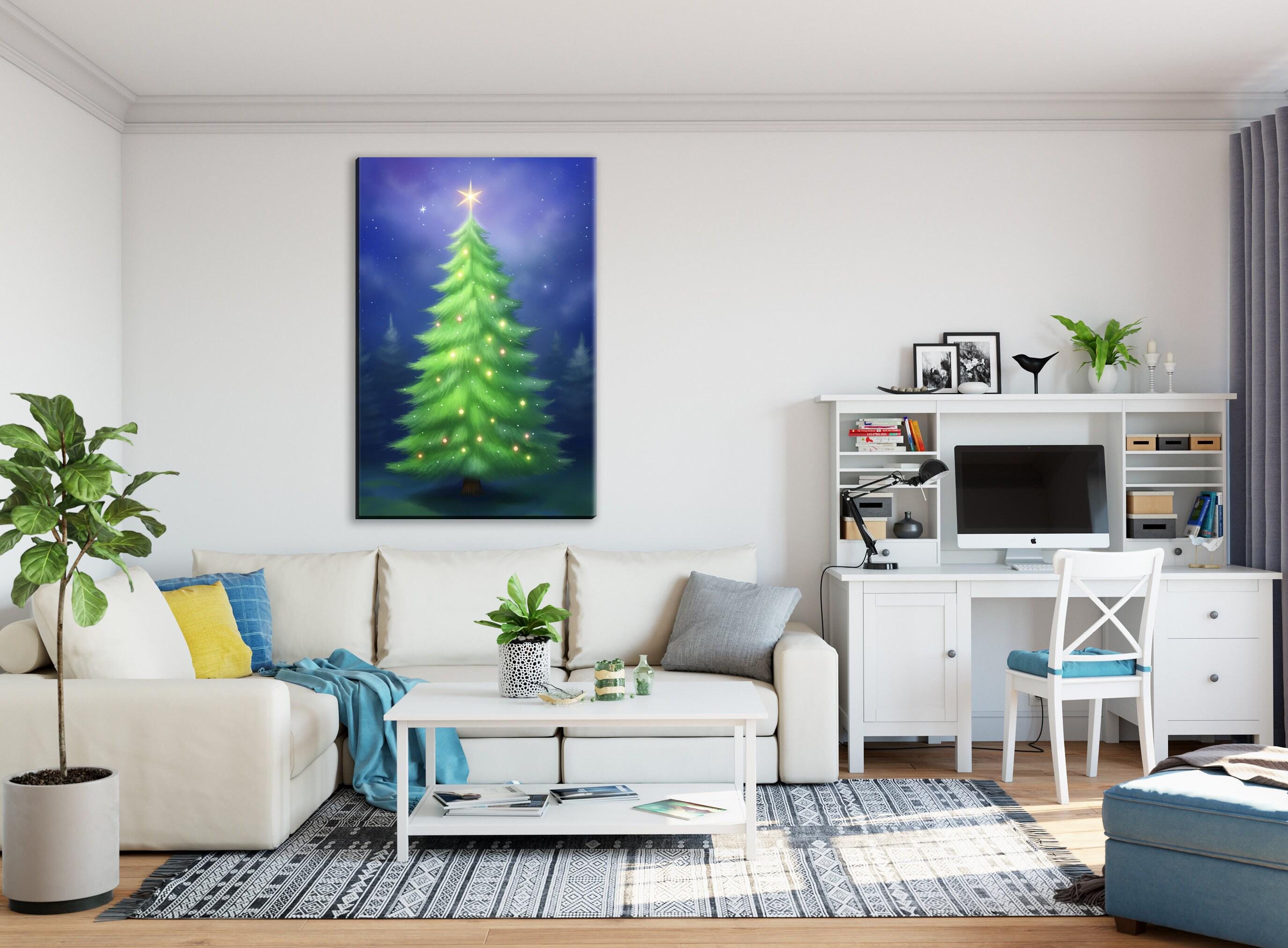 Christmas Canvas Art - Digital Holiday Tree Giclee Print Canvas, Ready to Hang, Large