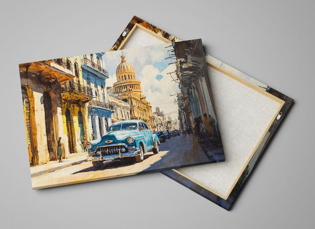 a painting of a car parked in front of a building