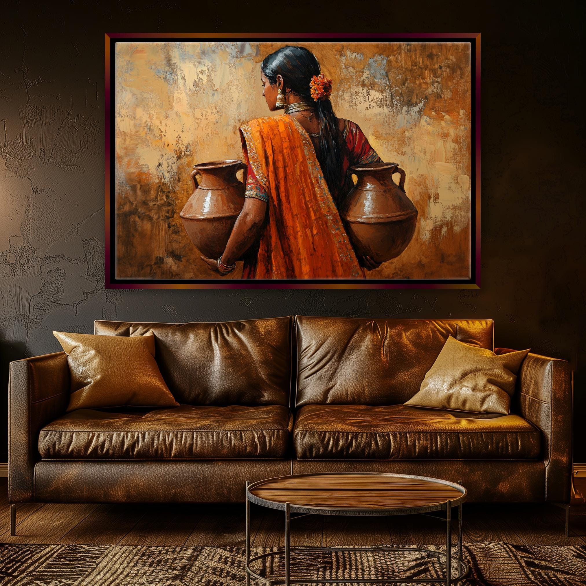 Traditional Indian Canvas Art - Extra Large Framed Wall Art, Ready to Hang
