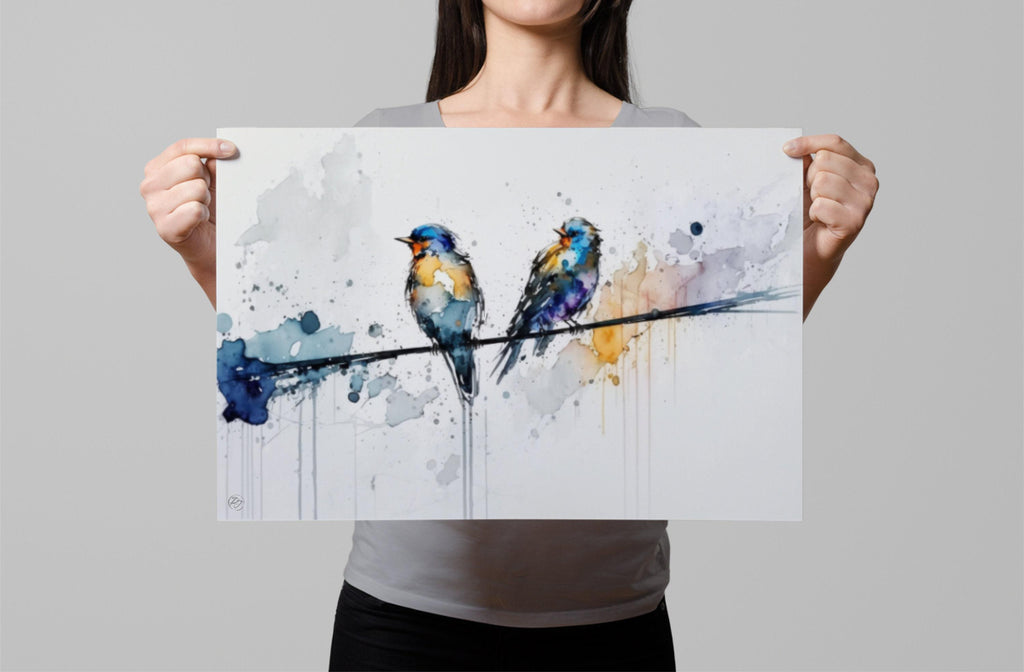 Feathered Gathering: Group of Birds Watercolor, Giclee Canvas Print, Artist Paper, Watercolor Paper, Available in Extra Large Sizes
