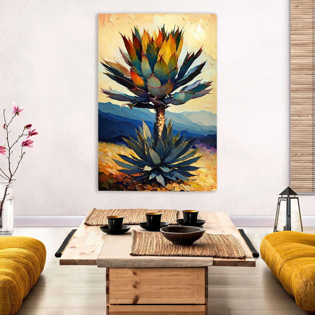 Desert Landscape Canvas – Southwest Wall Art | Vibrant Agave Cactus Decor, Ready to Hang