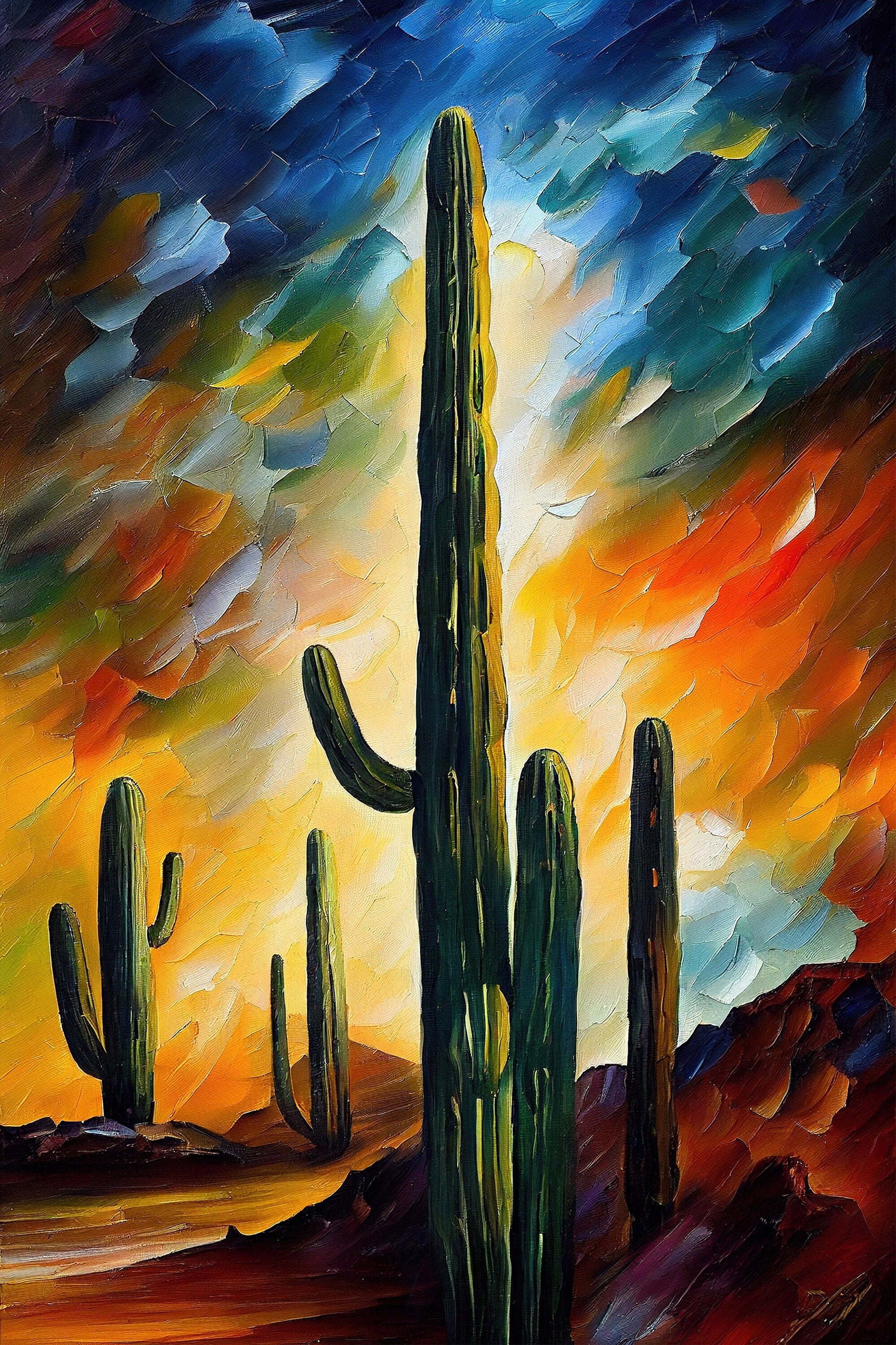 Cactus Canvas Art - Southwest Landscape Print | Gallery Ready UV Coated Canvas