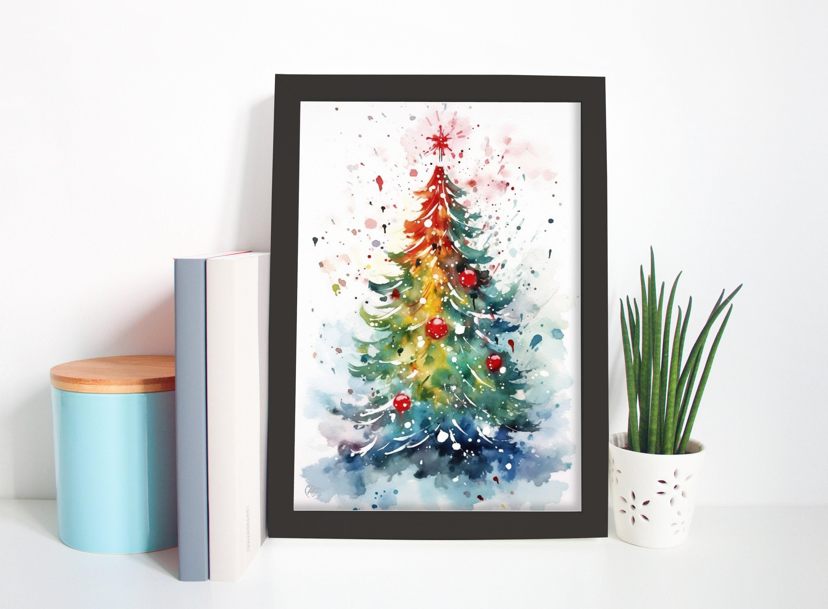 Watercolor Christmas Tree - Festive Holiday Wall Art, Giclee Print on Canvas, Artist Paper, Watercolor Paper, Available in Extra Large Sizes