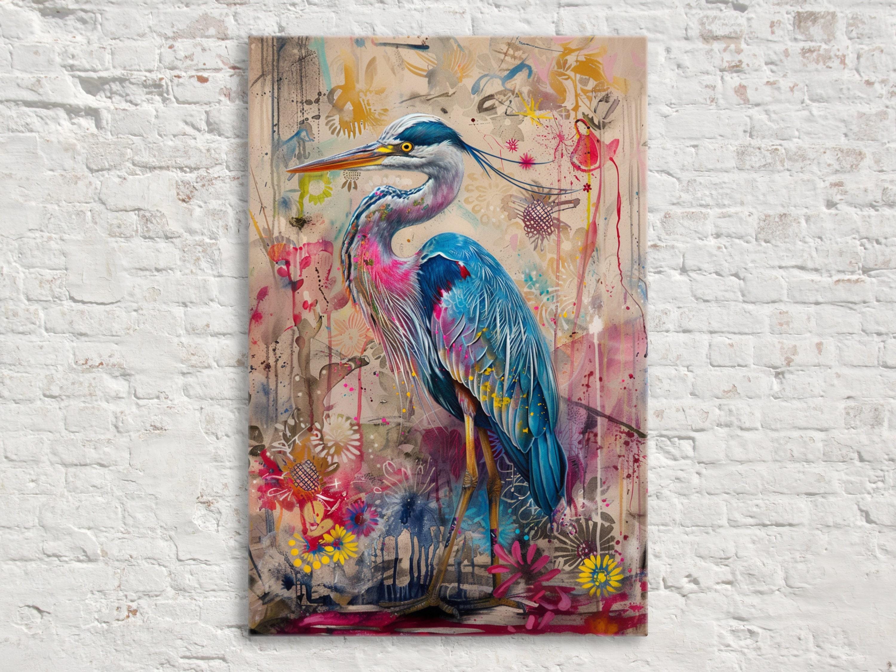Blue Heron Canvas - Large Floral Wall Decor | Gallery Wrapped, Ready to Hang