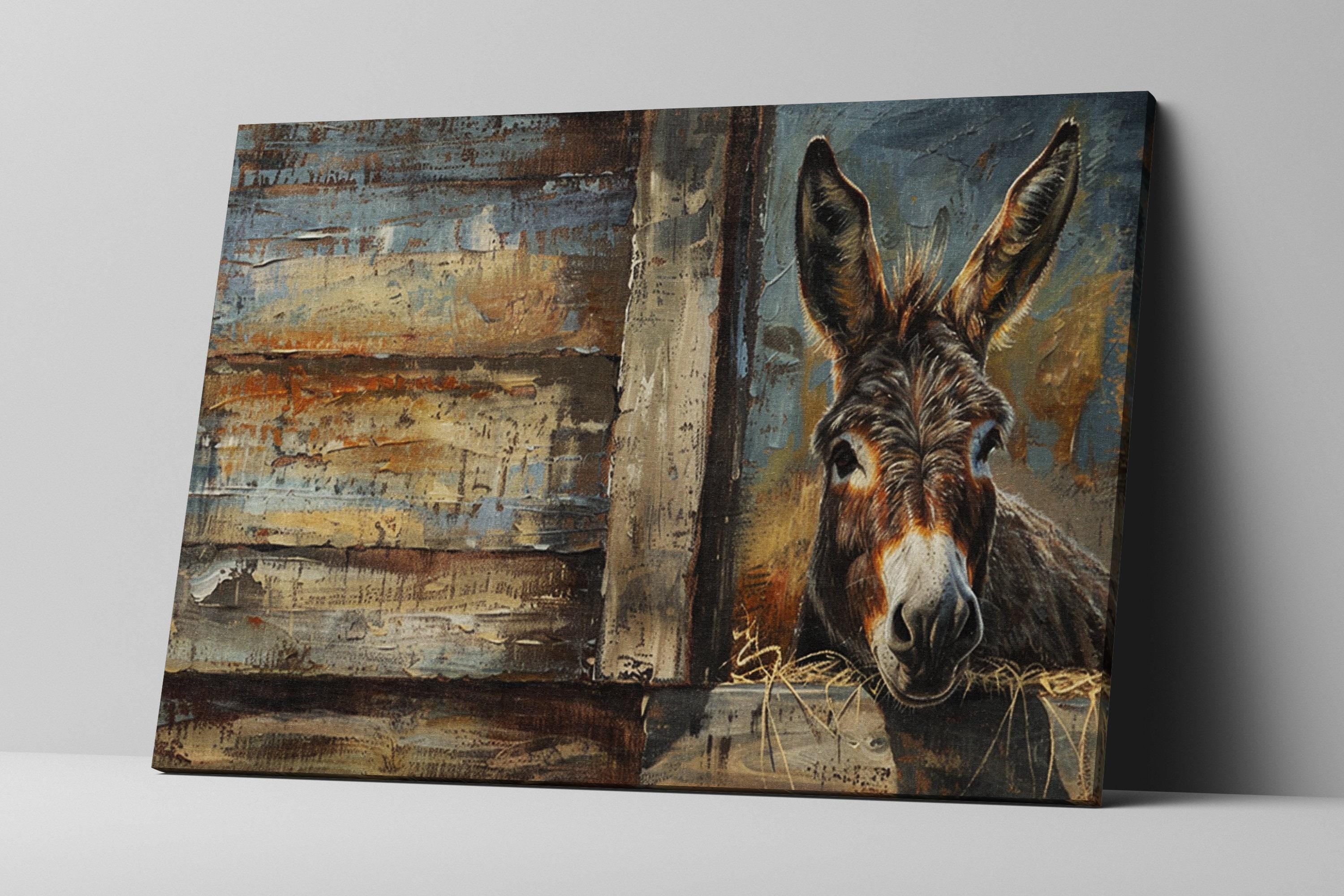Rustic Texas Donkey | Southwestern Donkey Art - Extra Large Gallery Wrapped Canvas Print