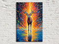 Colorful Reindeer Painting - Large Giclee Canvas Print | Holiday Wall Art