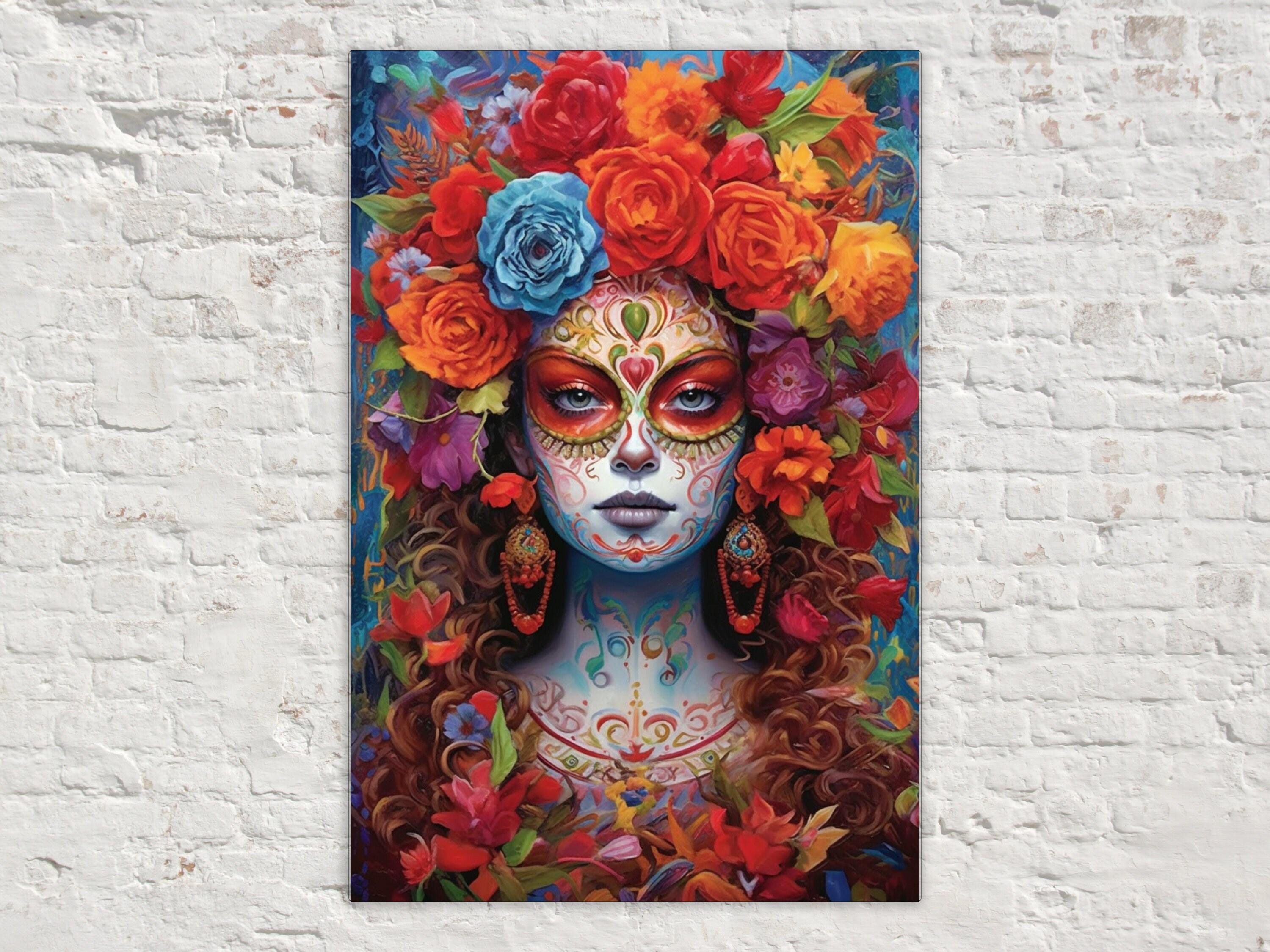 Sugar Skull Wall Art – Floral Skull Canvas Featuring Vibrant Mexican Remembrance Painting