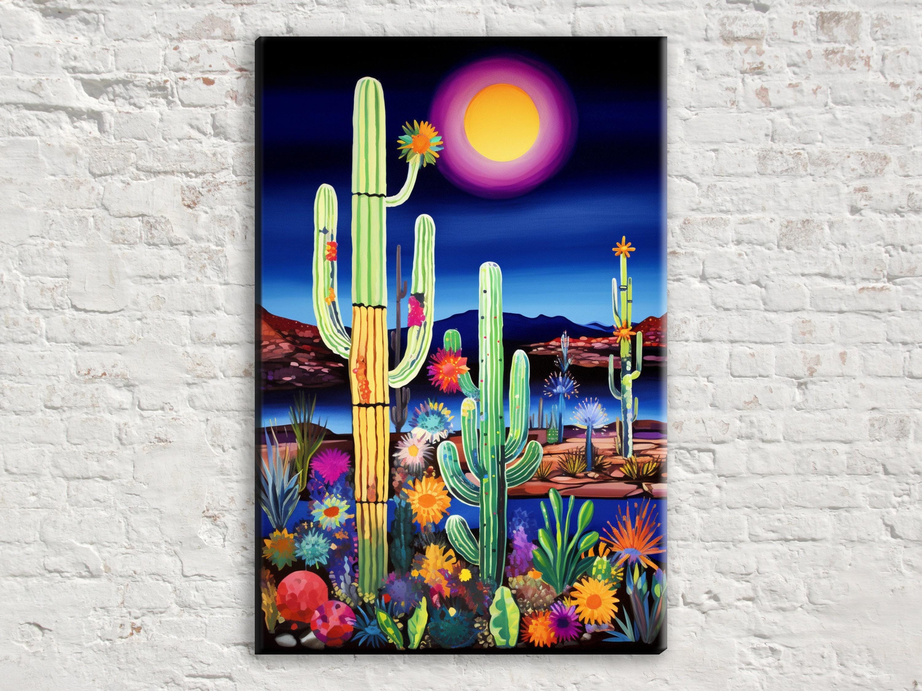 Desert Night Painting – Large Canvas Art | Southwest Wall Art, Twilight Desert Decor