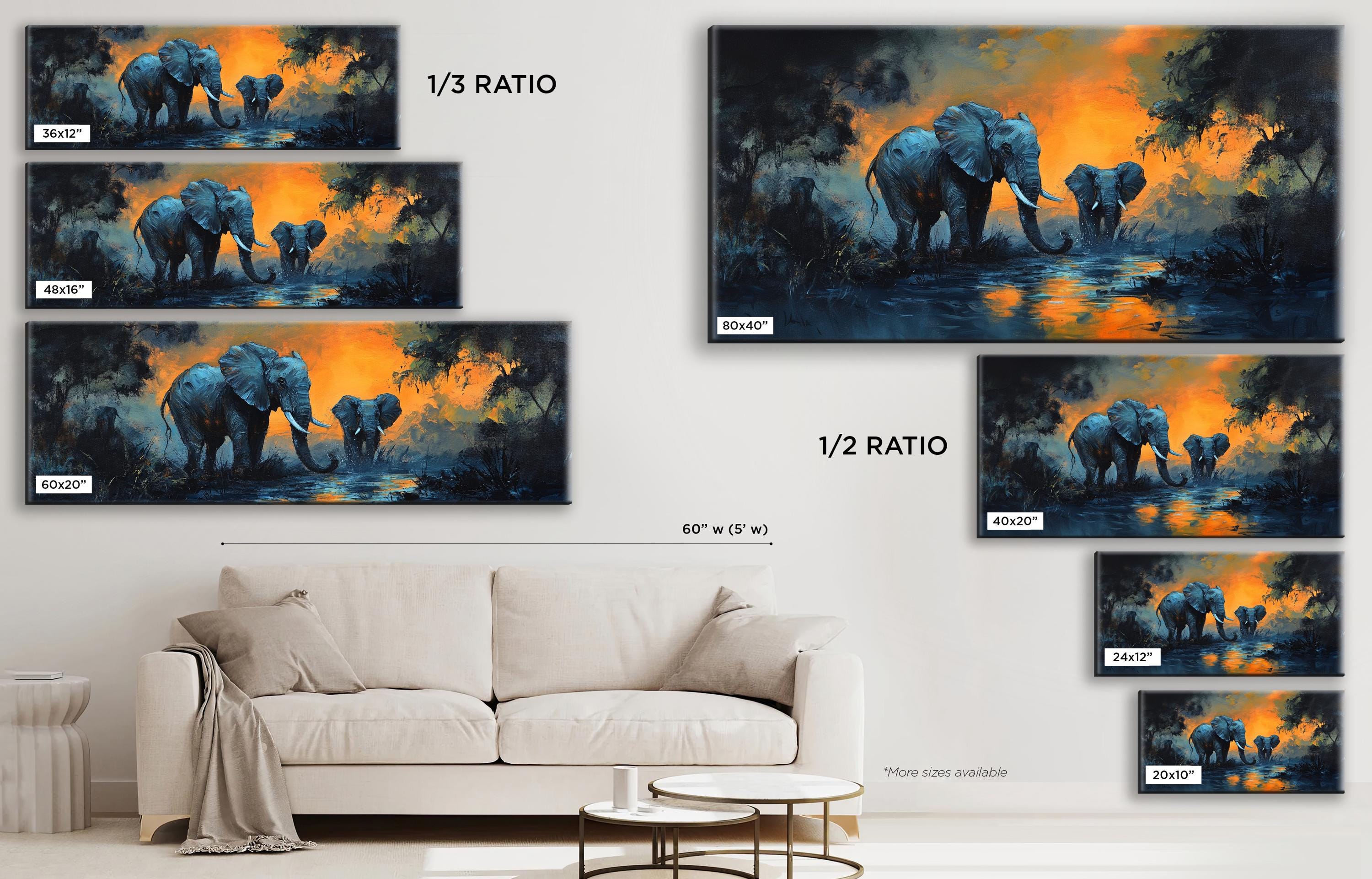 a living room with a couch and paintings on the wall