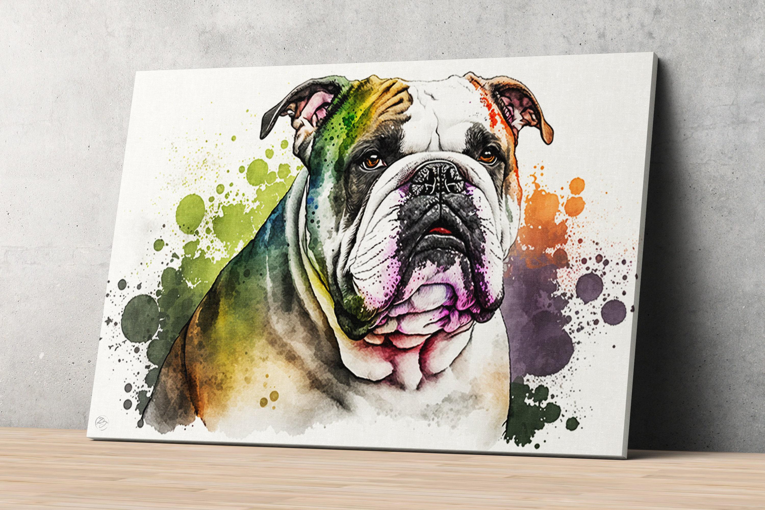 Charming Bulldog Portrait: Watercolor Wall Art Print, Giclee Print on Canvas, Artist Paper, Watercolor Paper, Available in Extra Large Sizes