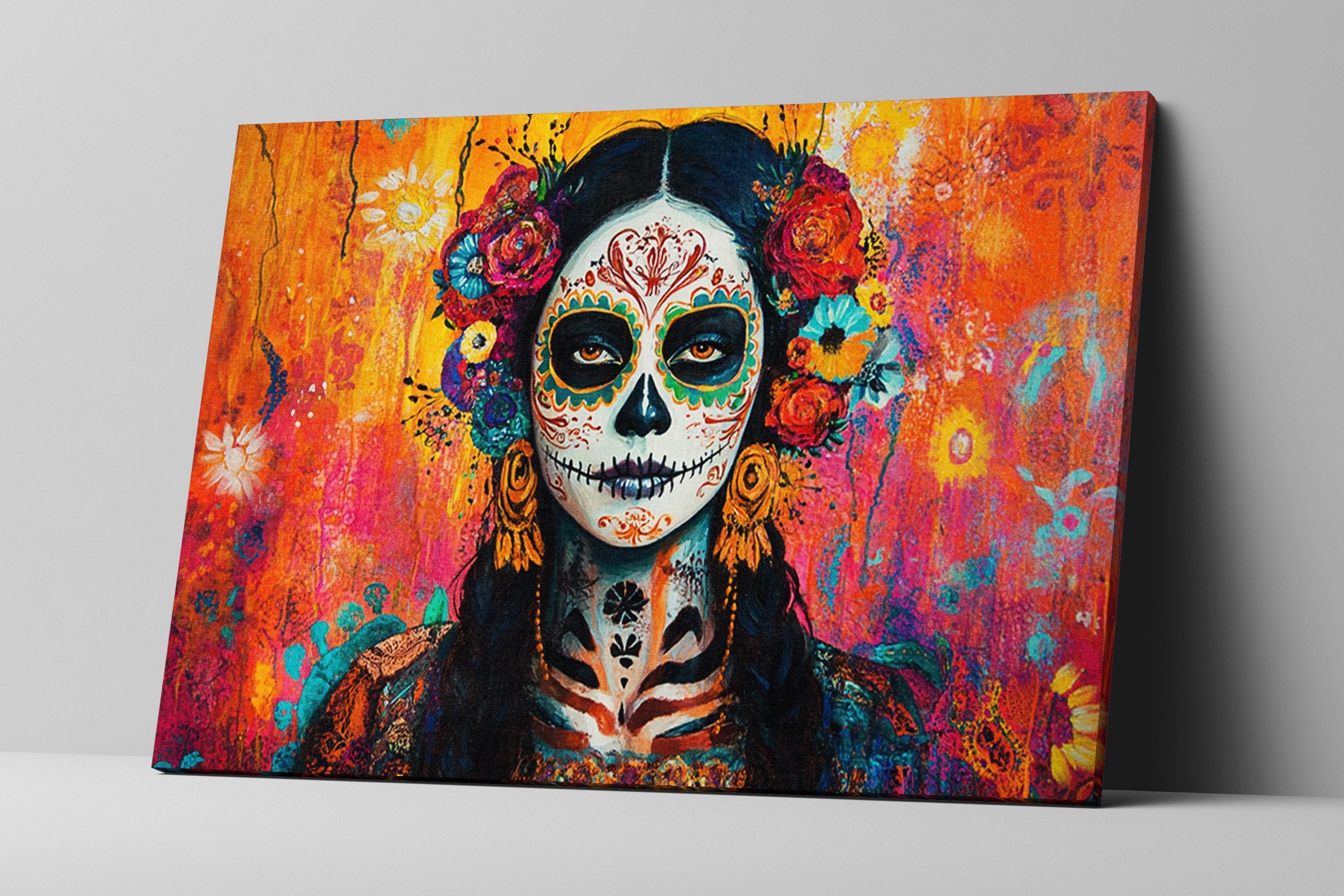 Mexican Sugar Skull Art - Extra Large Framed Canvas Print | Vibrant Día de Muertos Decor