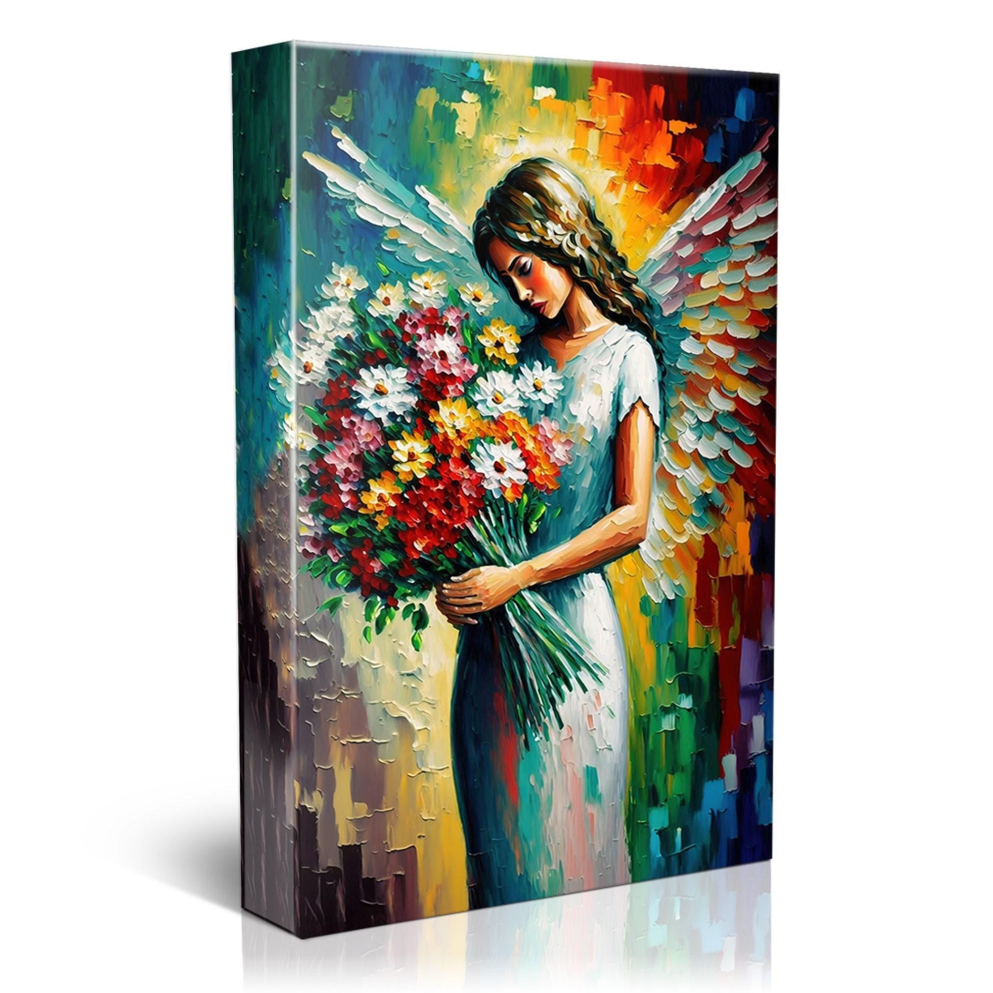 Angel Wall Art – Beautiful Flower Angel Print on Large Gallery Wrapped Canvas