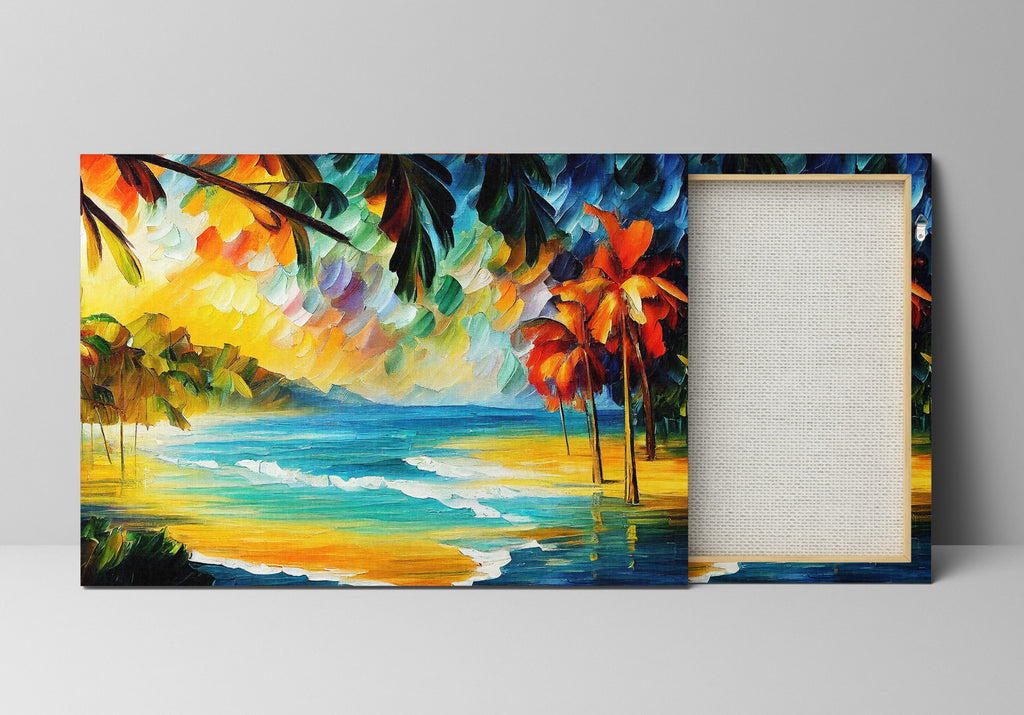 Tropical Beach Canvas – Vibrant Ocean Artwork on Wooden Frame, UV Coated Print