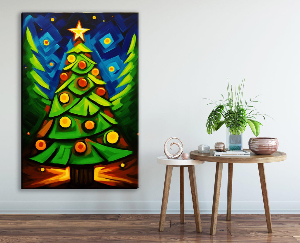 Christmas Tree Canvas - Large Geometric Holiday Wall Art | Gallery Wrapped Artist Print