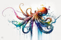 A colorful and vibrant illustration of an octopus with its tentacles spread out, creating a dynamic and lively composition.