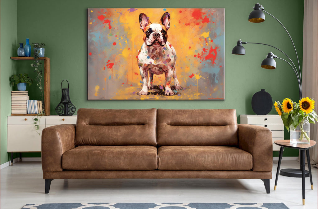 French Bulldog Painting - Gallery Wrapped Canvas Wall Art | Colorful Bulldog Portrait