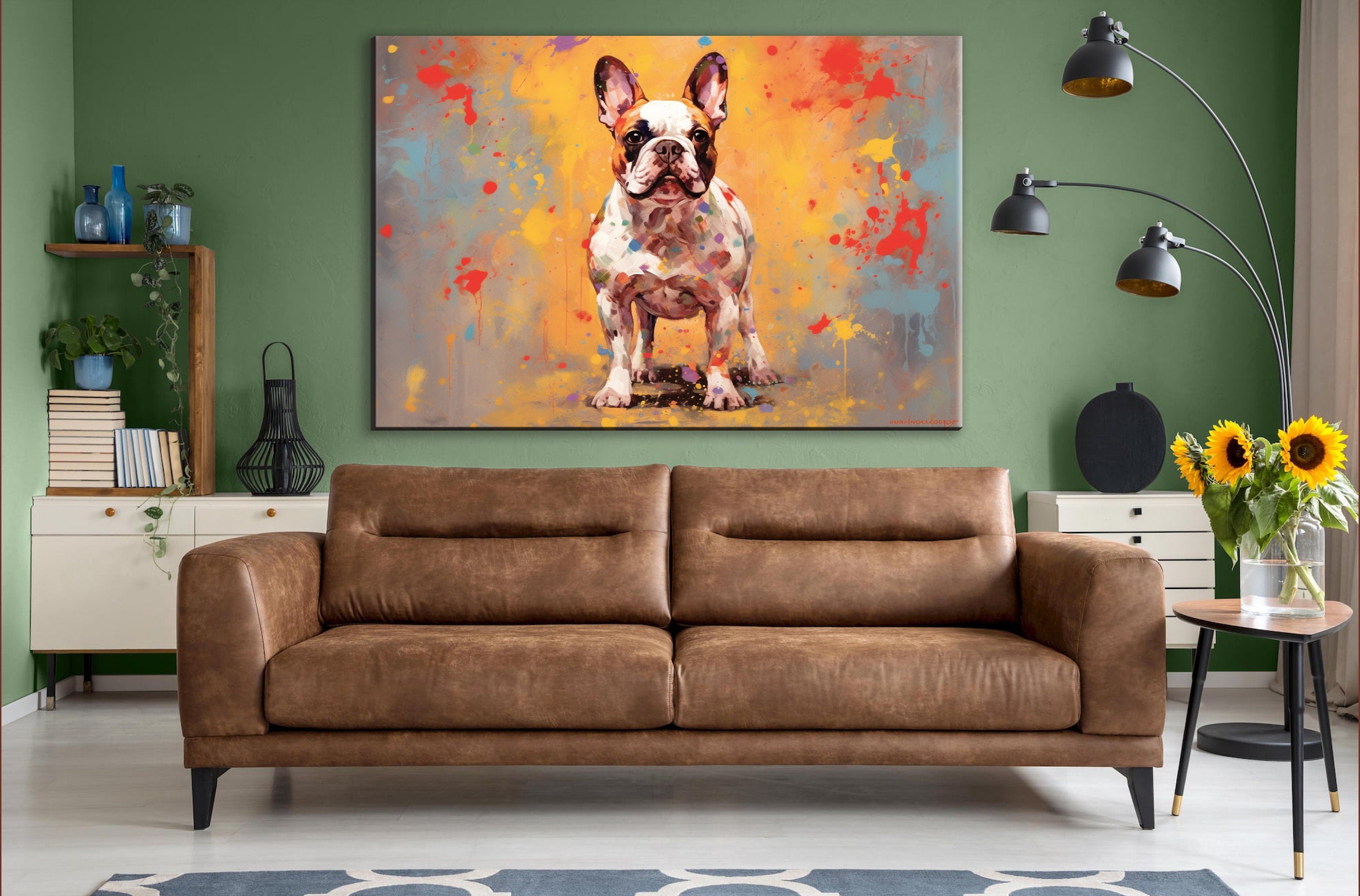 French Bulldog Painting - Gallery Wrapped Canvas Wall Art | Colorful Bulldog Portrait