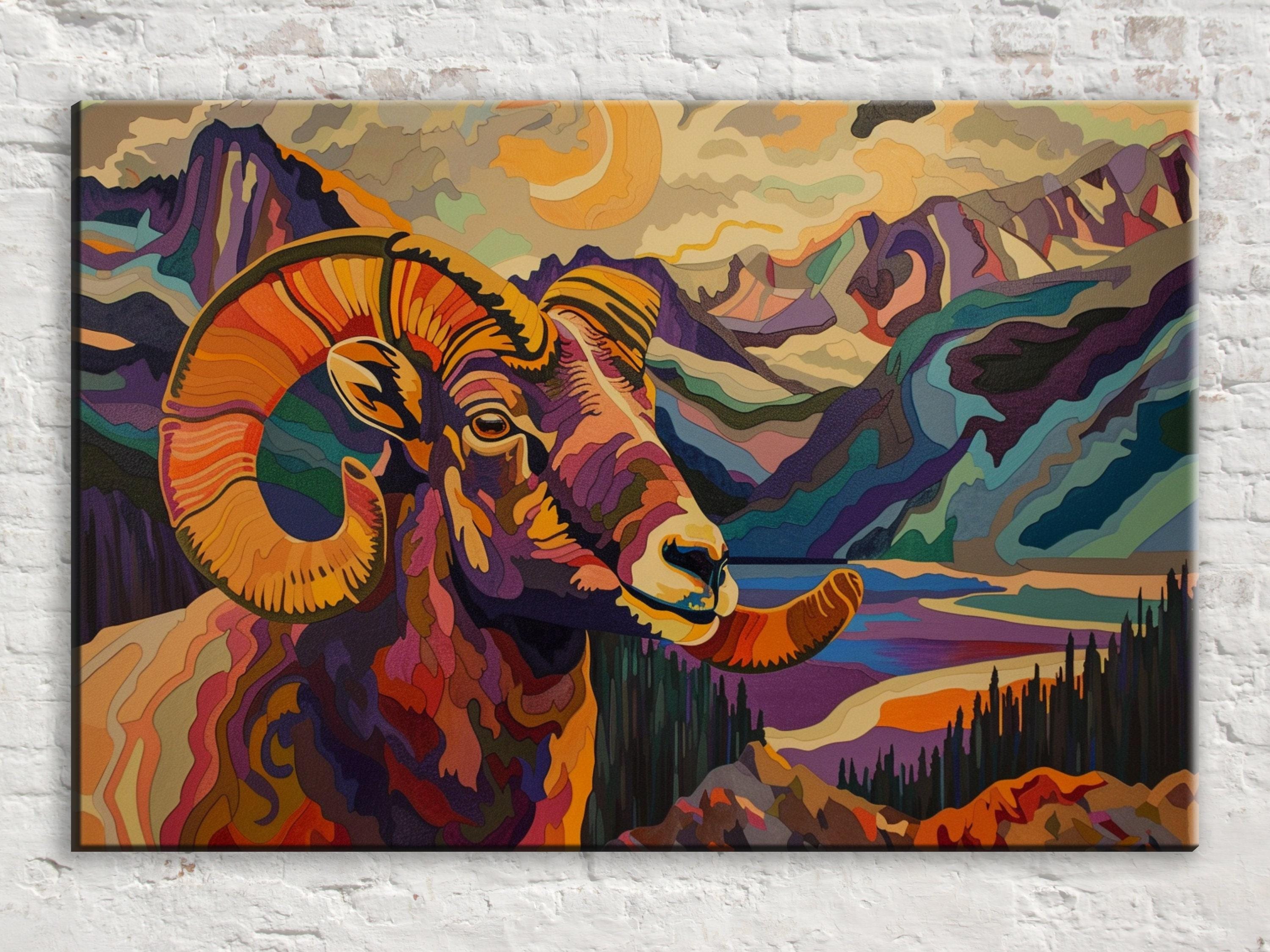 Bighorn Sheep Canvas – Vibrant Canyon Sunset Art | Gallery Wrapped, Ready to Hang