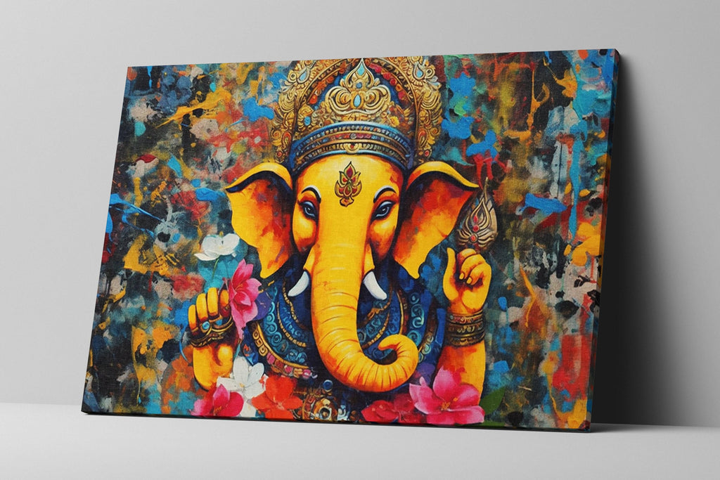 Ganesha Canvas Print - Hindu God Wall Art | Large Canvas Art, Spiritual Painting