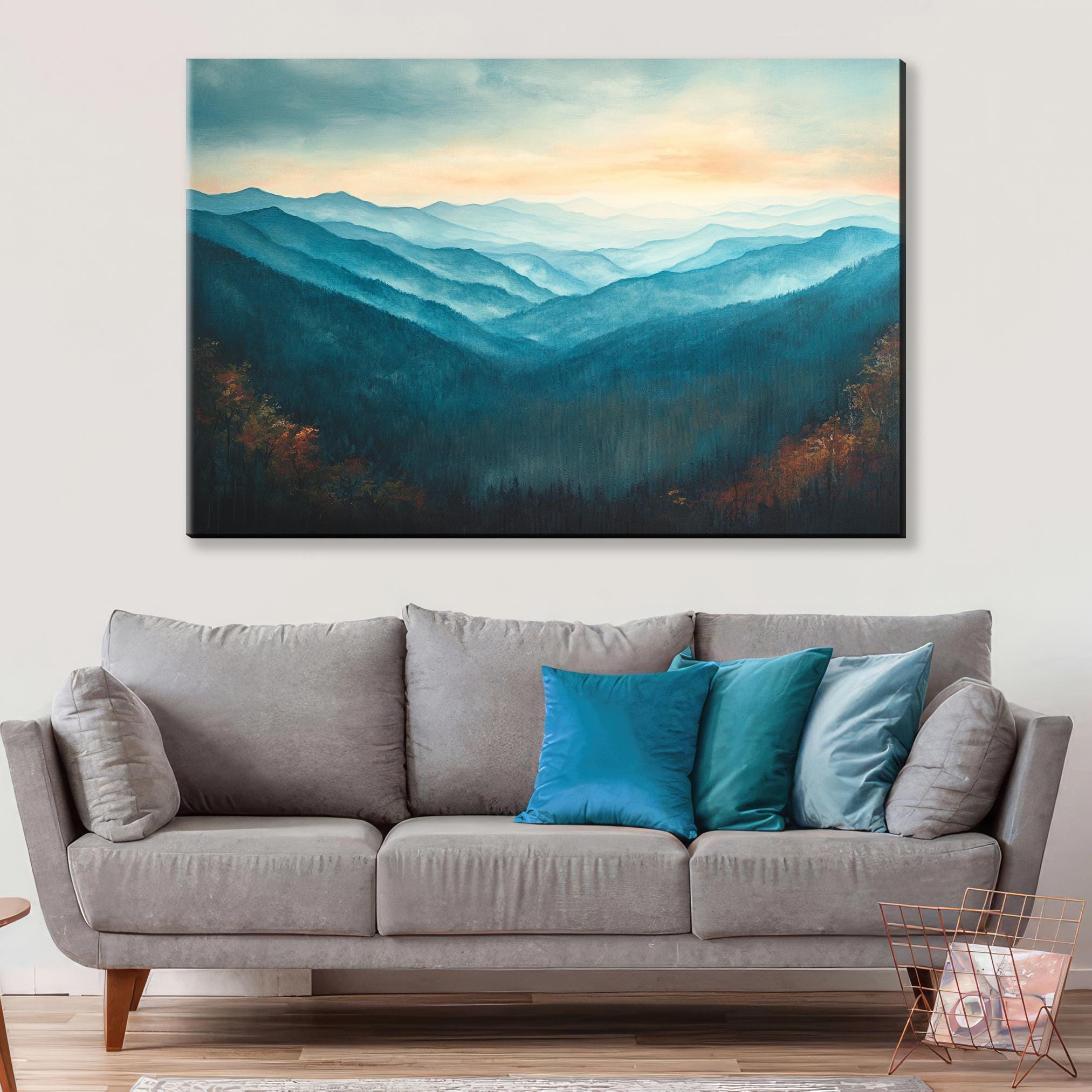 Great Smoky Mountains Canvas - Extra Large Framed Mountain Range Art, Ready to Hang